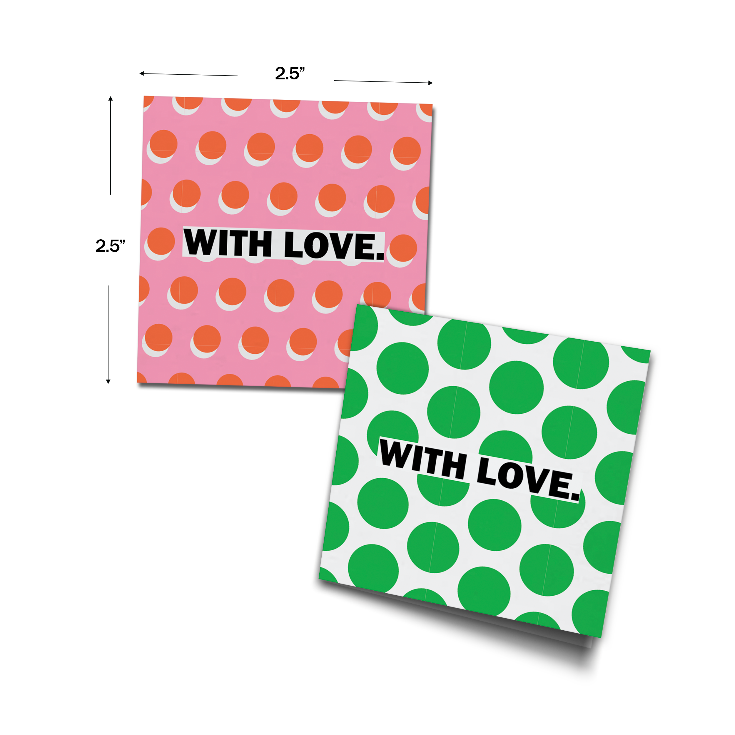 Polka Madness Personalised Fold Gift Cards shown with dimensions on a white background