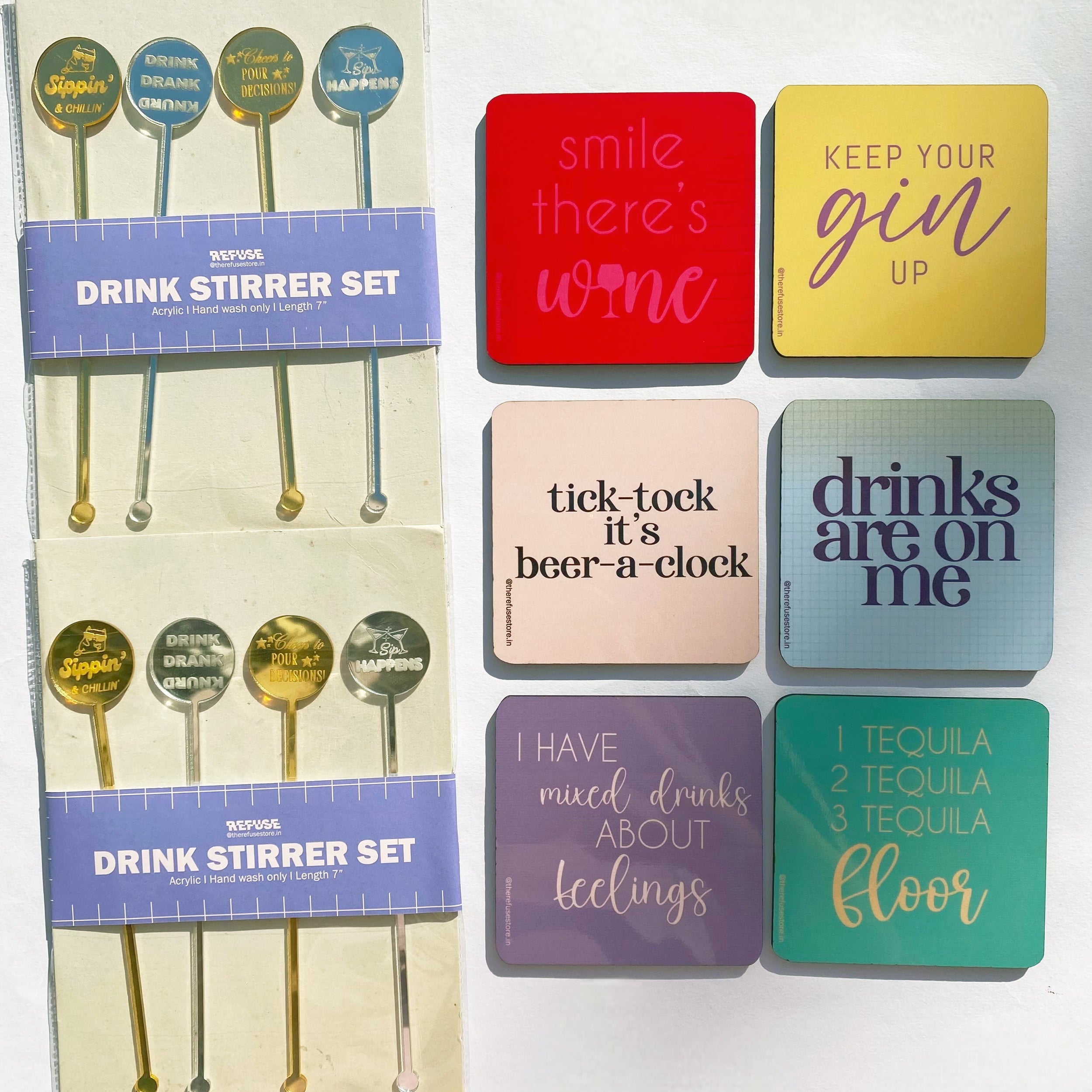 The Stirring Squad - Drink Stirrers With alcohol coasters