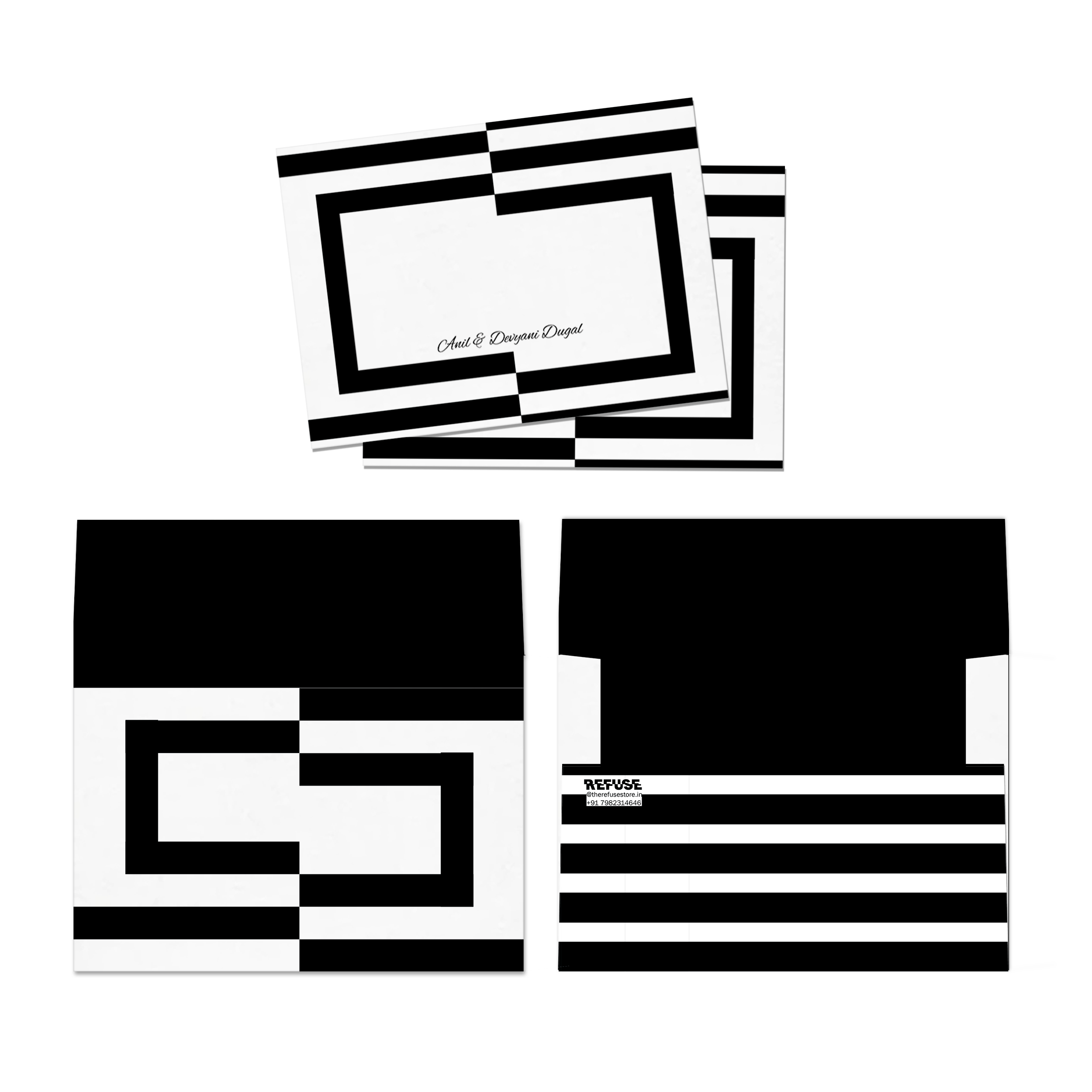 Black & White Lined Personalised FLAT Notecards & Envelopes