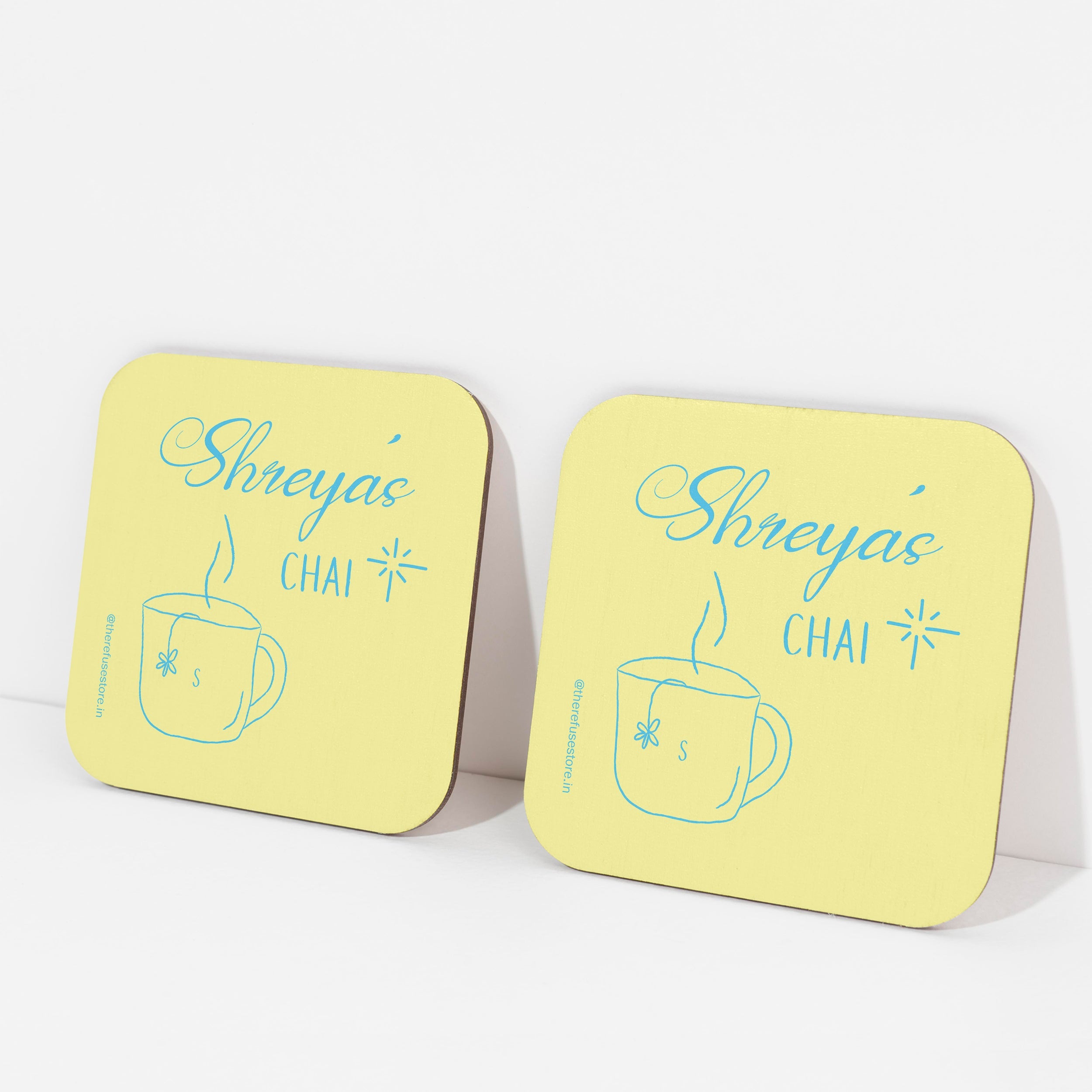 Yellow persoanlised chai coasters