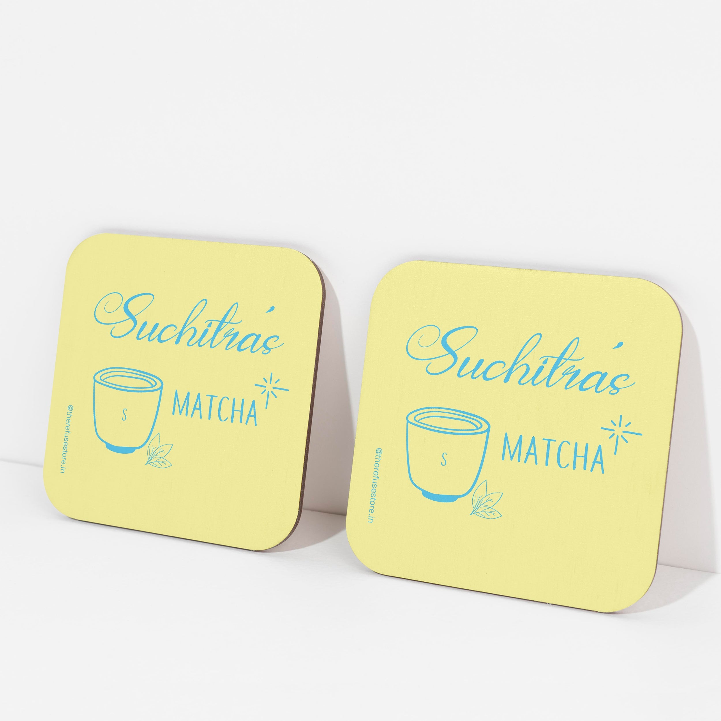 Yellow persoanlised matcha coasters