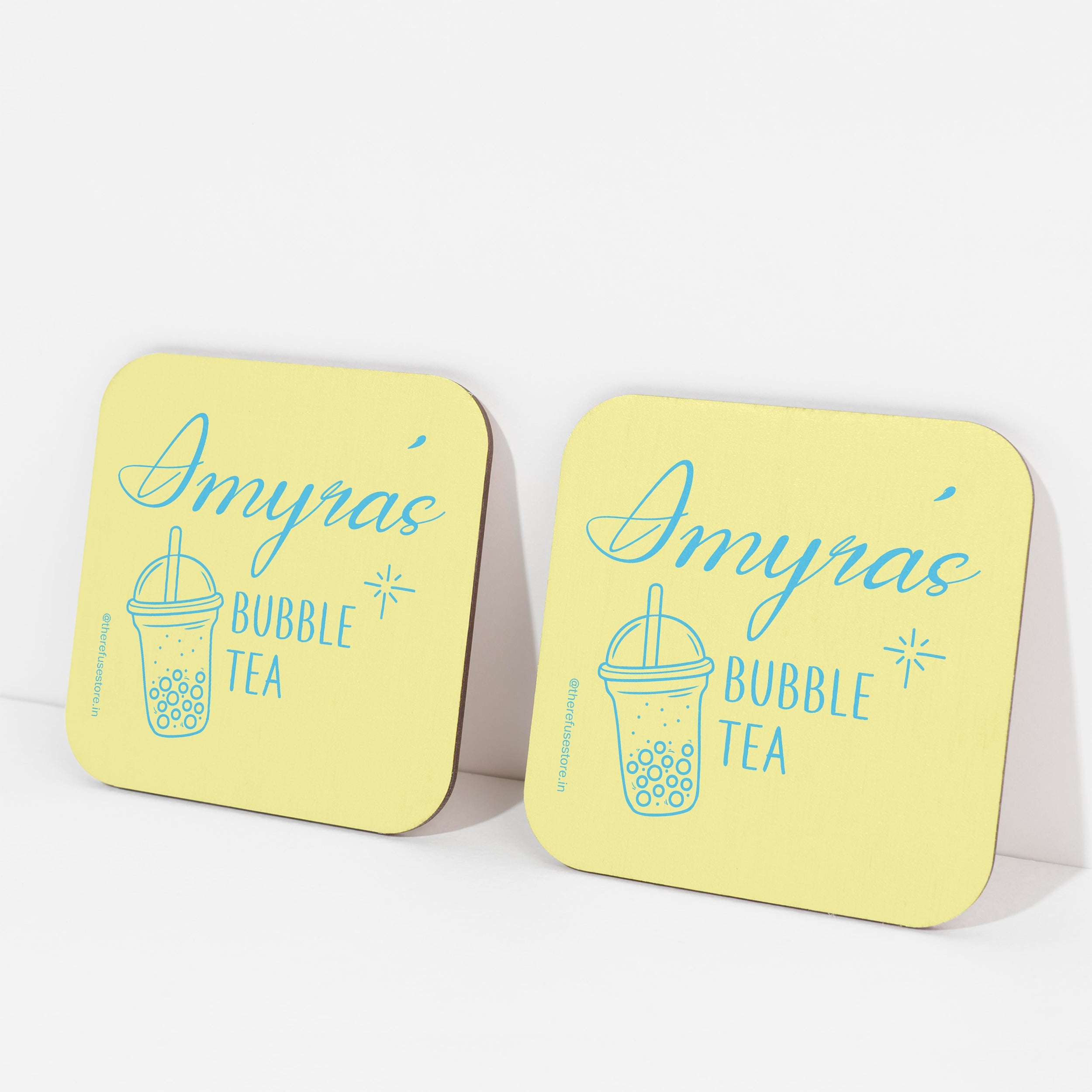 Yellow persoanlised bubble tea coasters