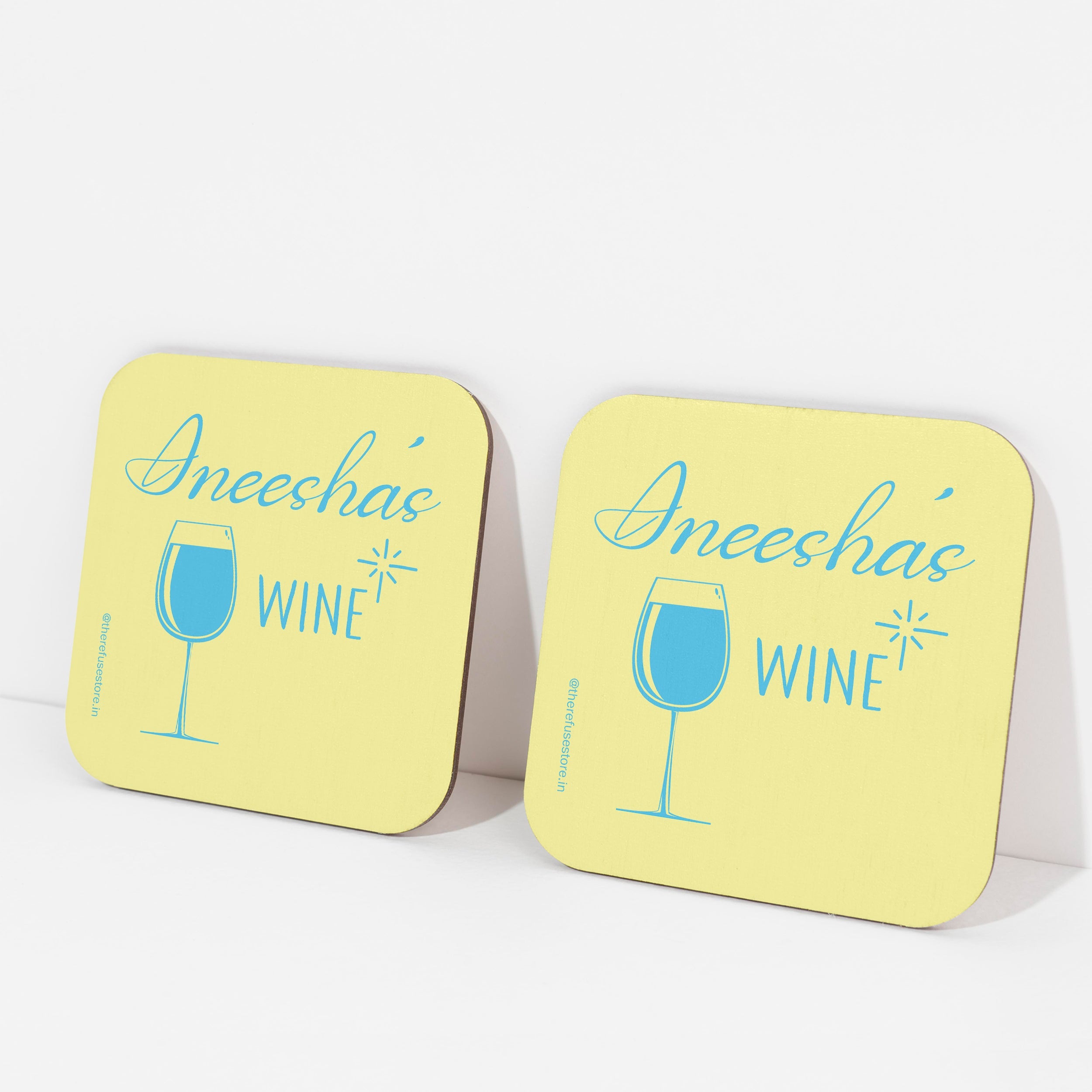 Yellow persoanlised wine coasters