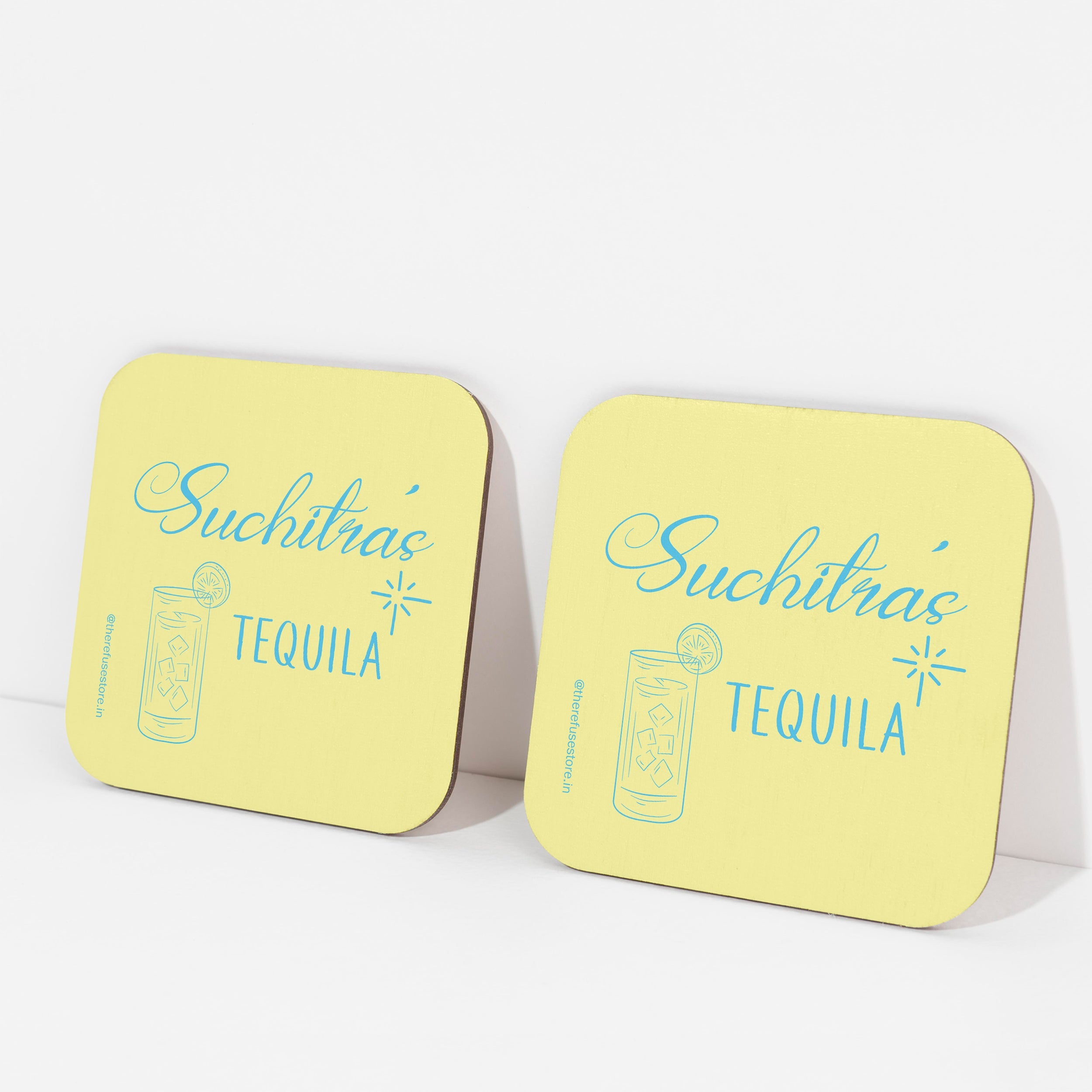 Yellow persoanlised Tequila coasters