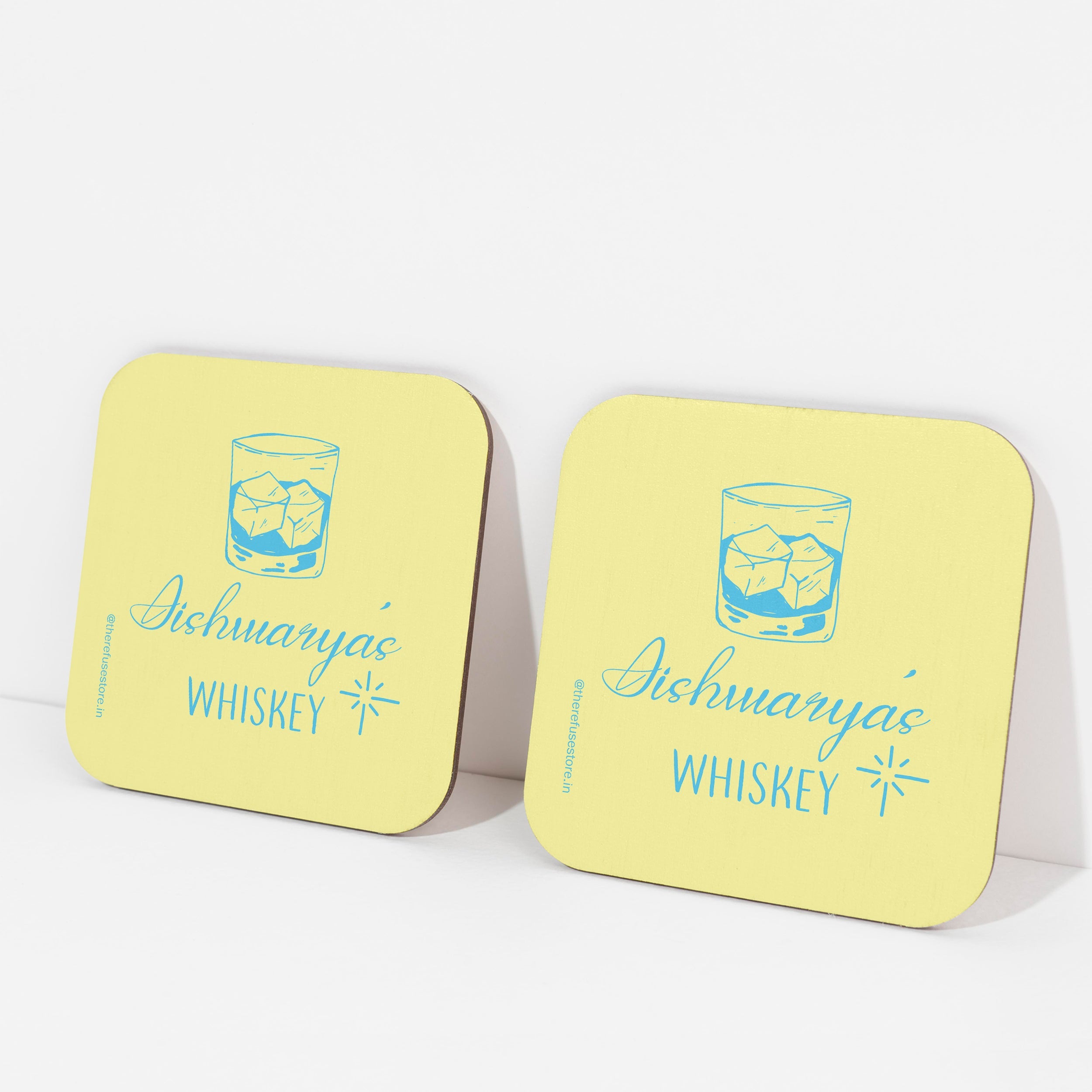 Yellow persoanlised Whiskey coasters