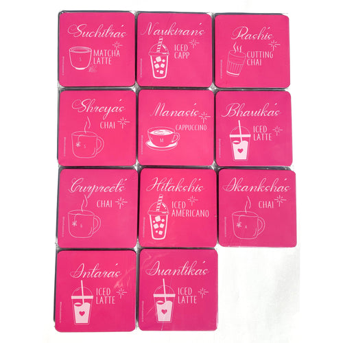 Pink persoanlised drink coasters