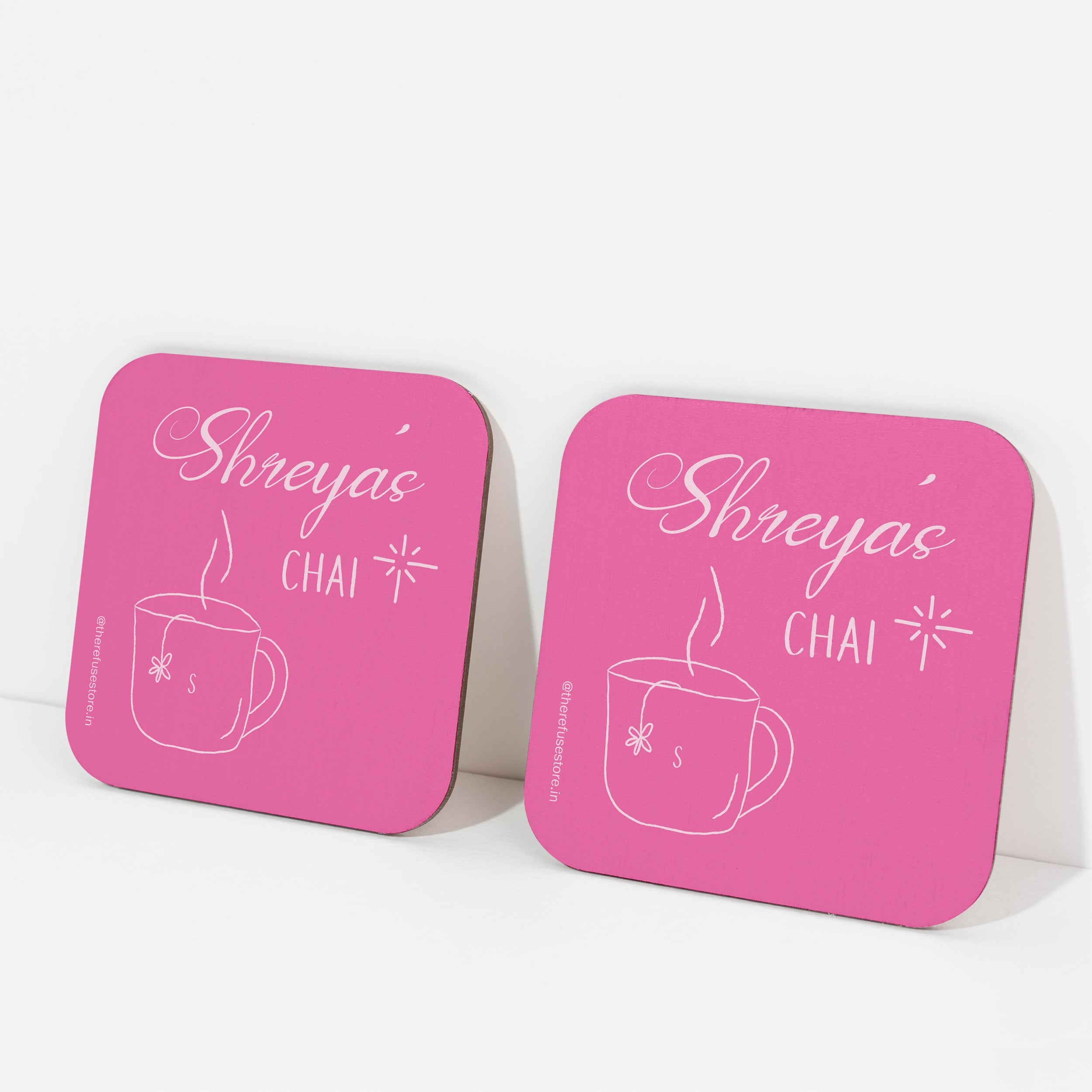 Pink persoanlised chai coasters