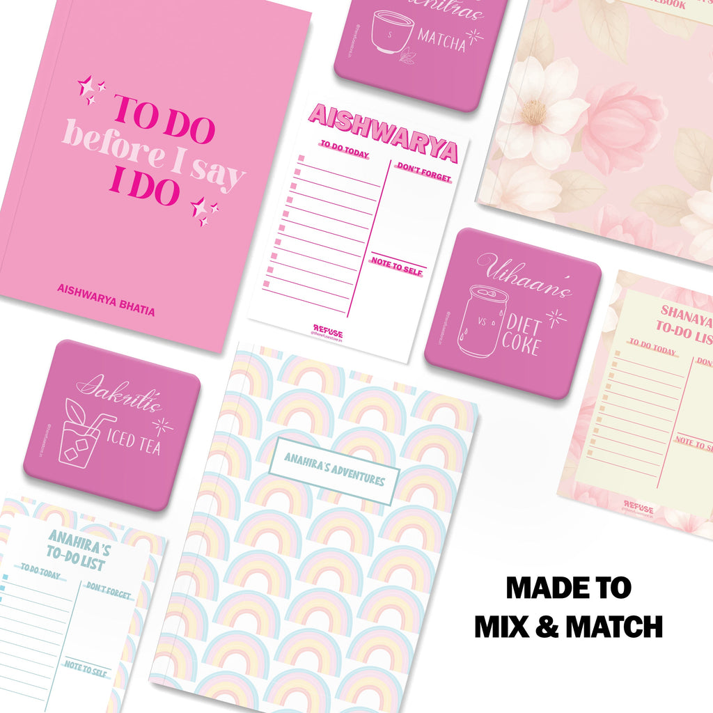 personalised notebook notepad & coaster set