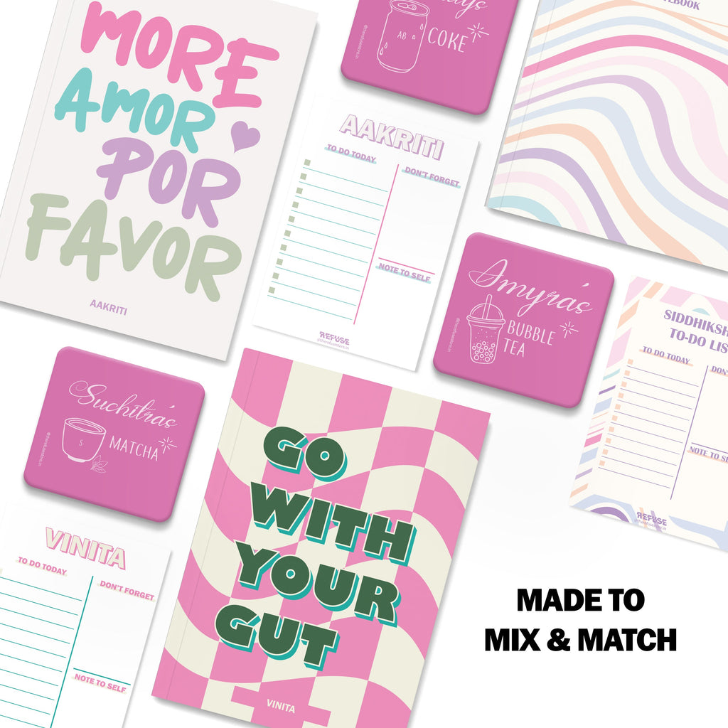 personalised notebook notepad & coaster set