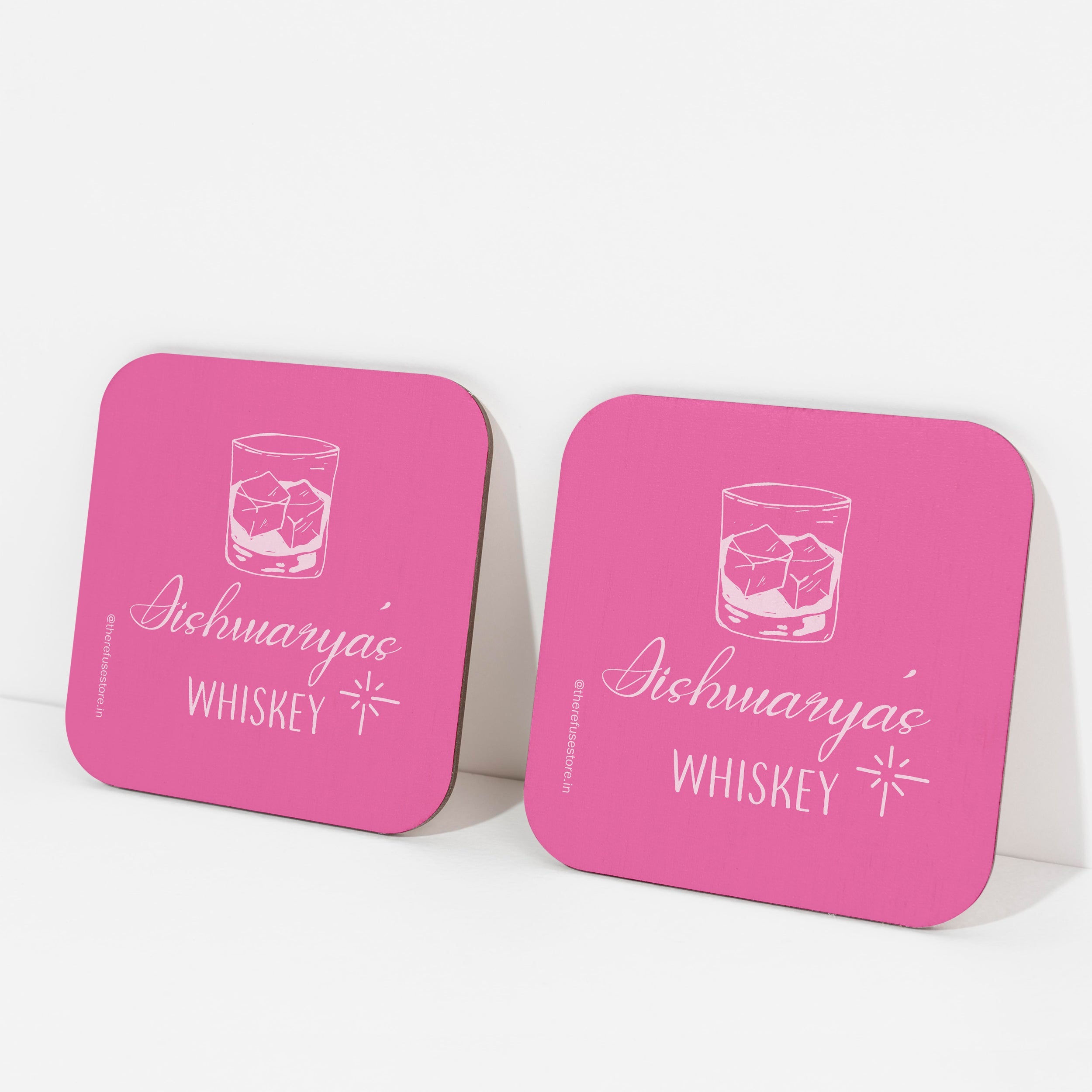 Pink persoanlised Whiskey coasters
