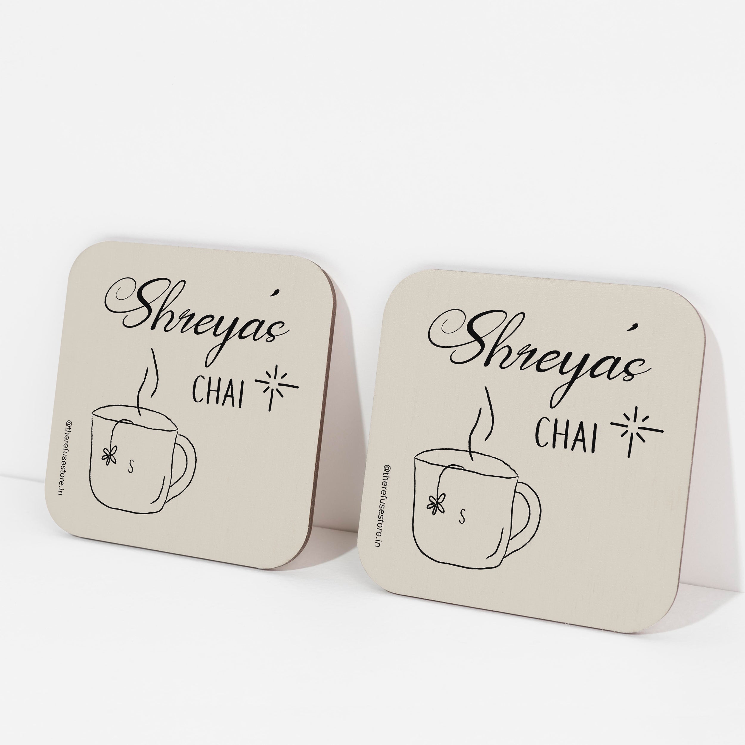 Beige & black persoanlised chai coasters