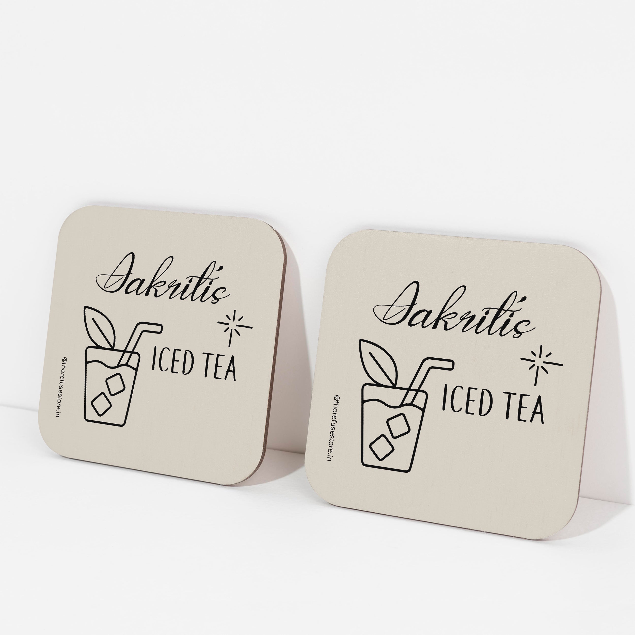 Beige persoanlised iced tea coasters