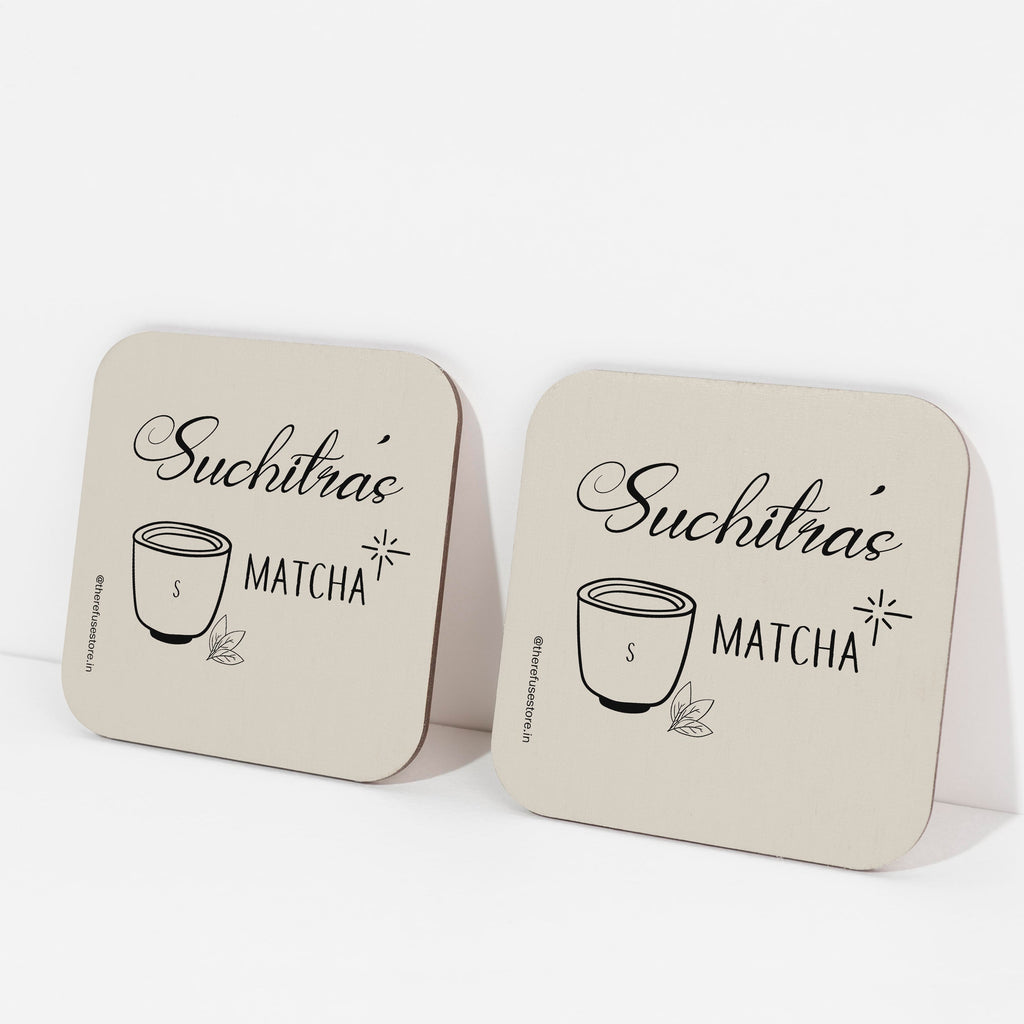 Beige persoanlised matcha coasters