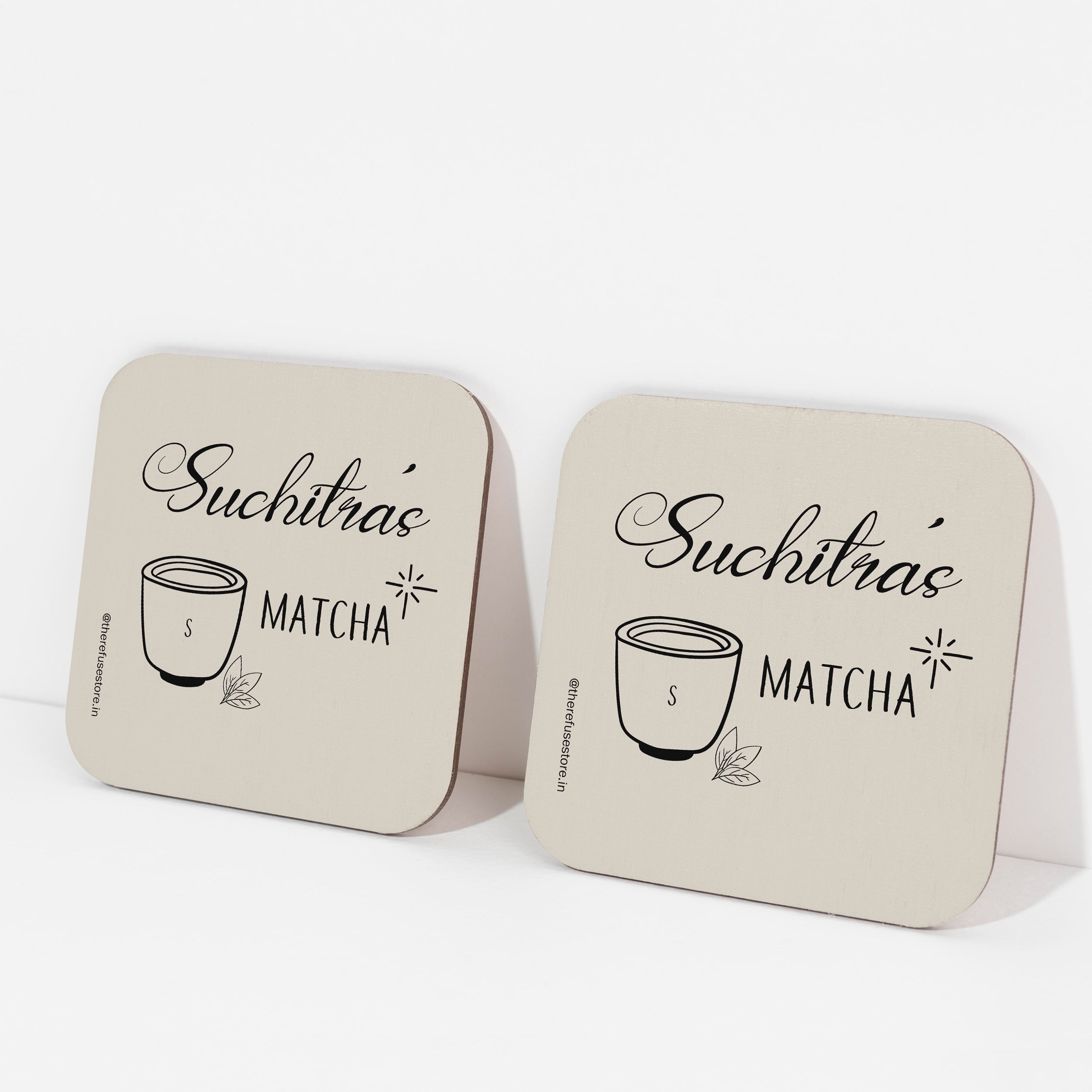 Beige persoanlised matcha coasters
