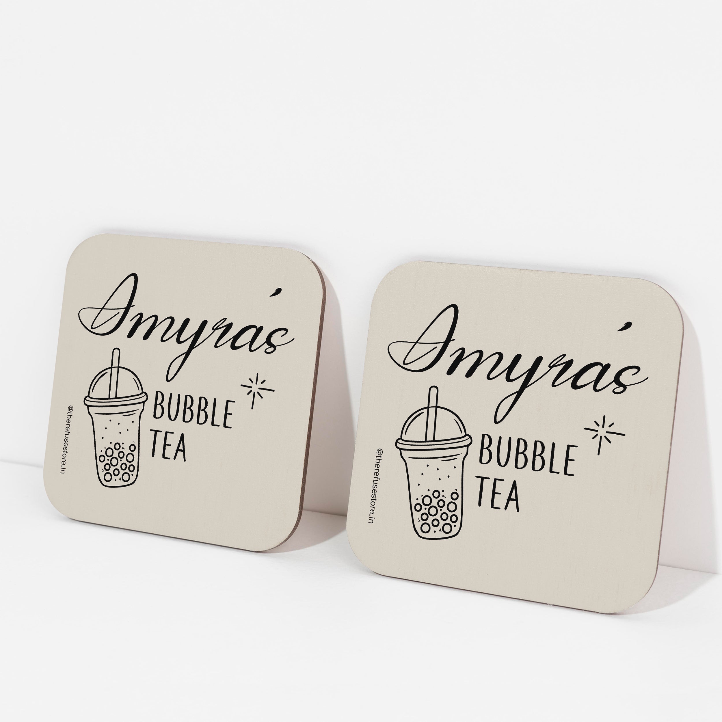 Beige persoanlised bubble tea coasters
