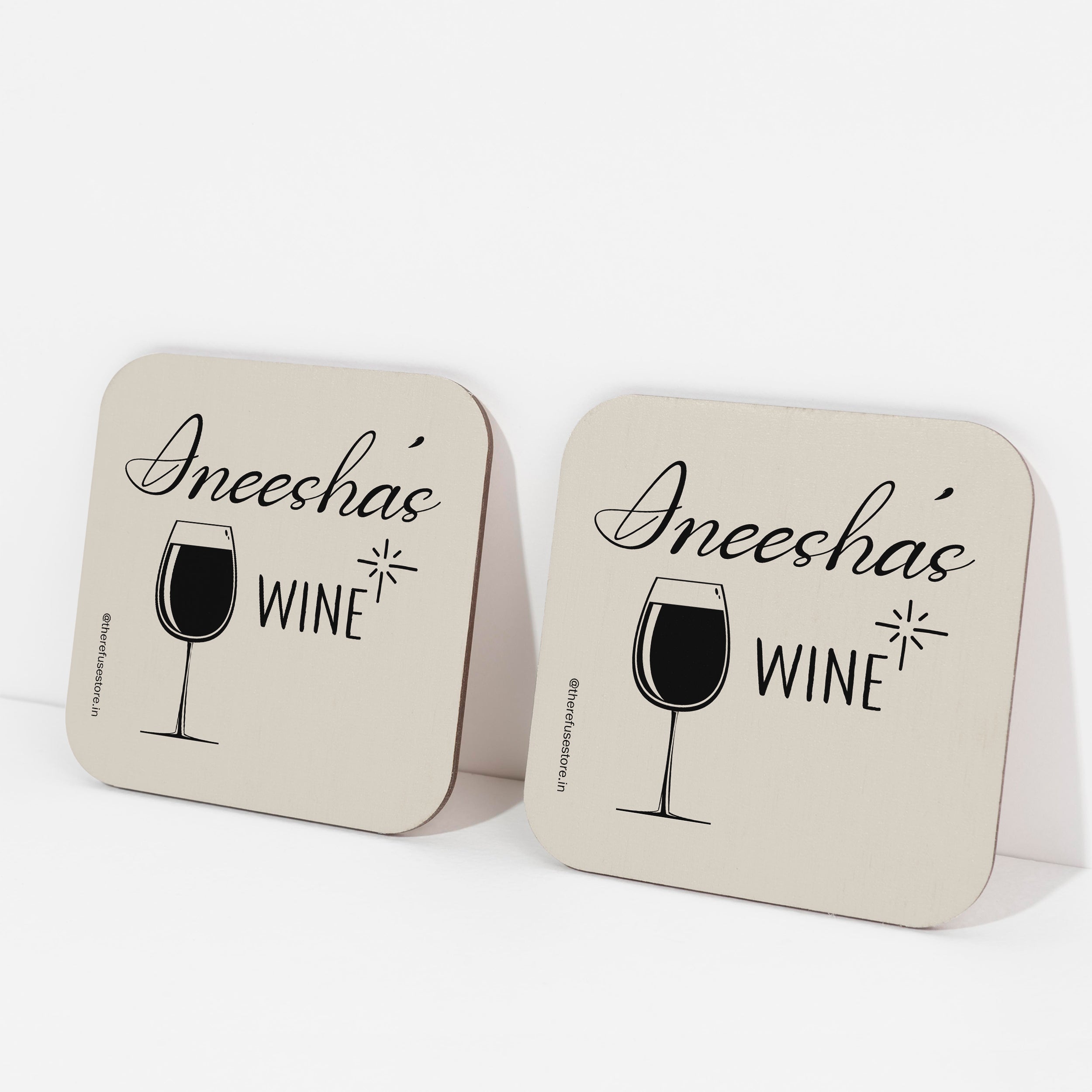 Beige persoanlised wine coasters