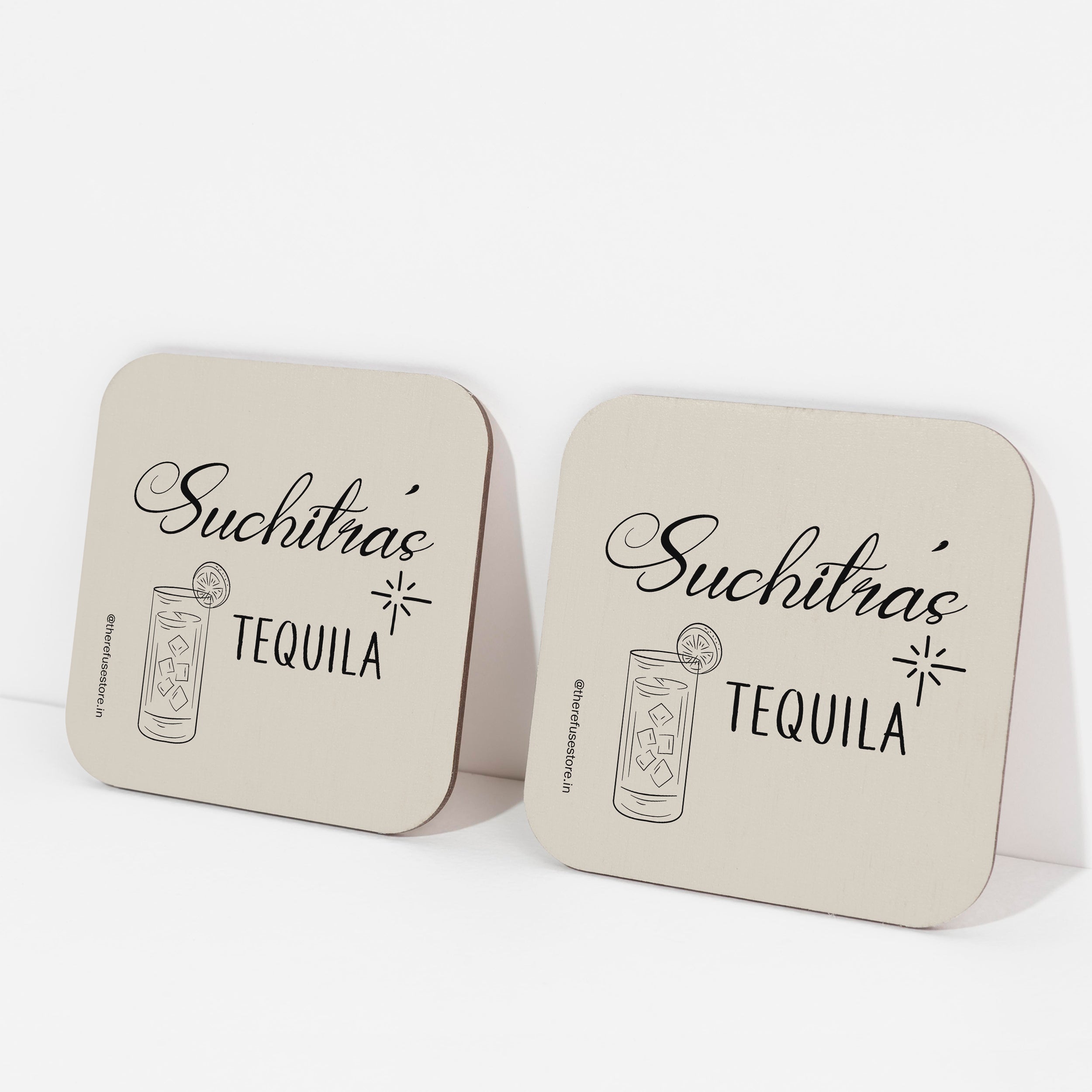Beige persoanlised Tequila coasters