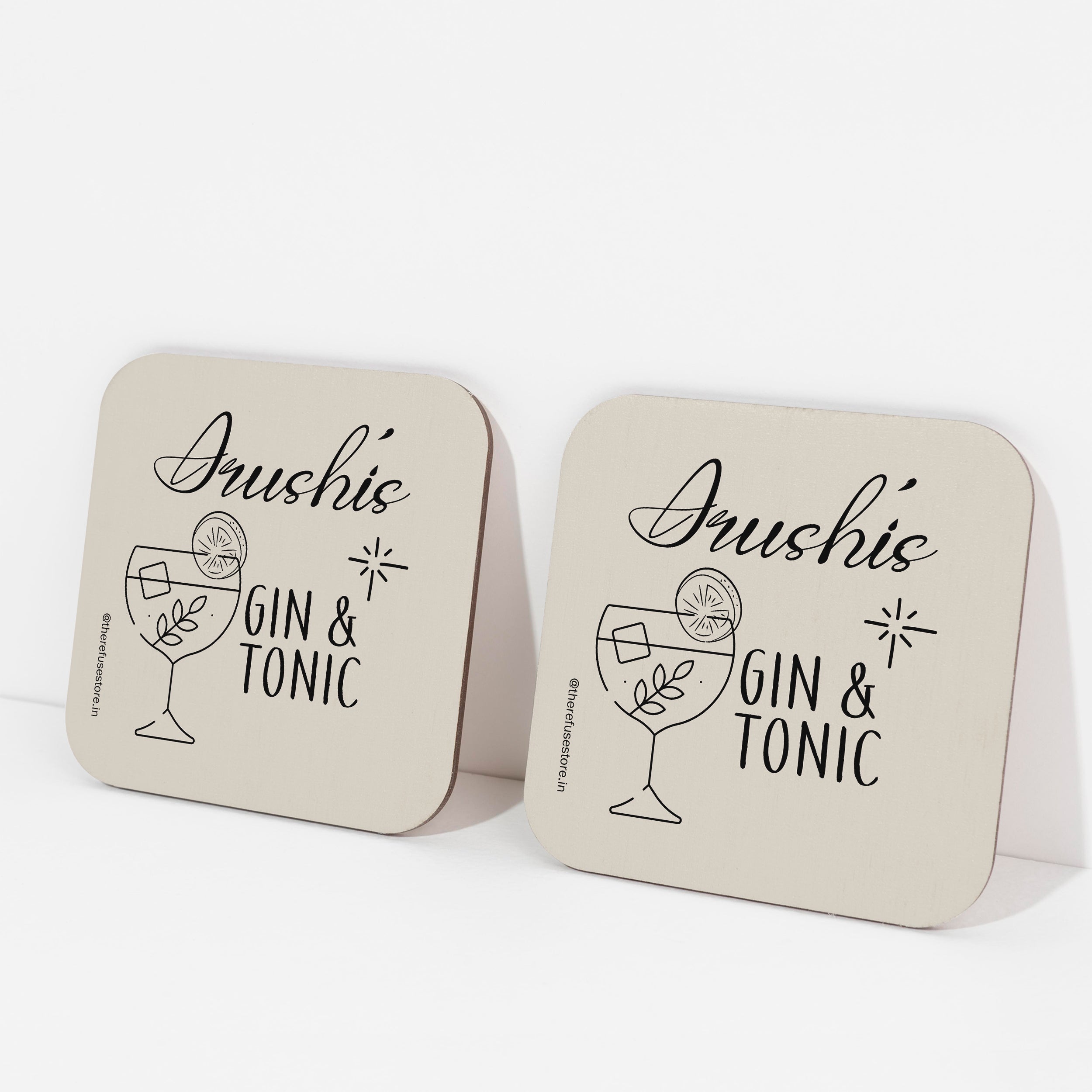 Beige persoanlised Gin & Tonic coasters