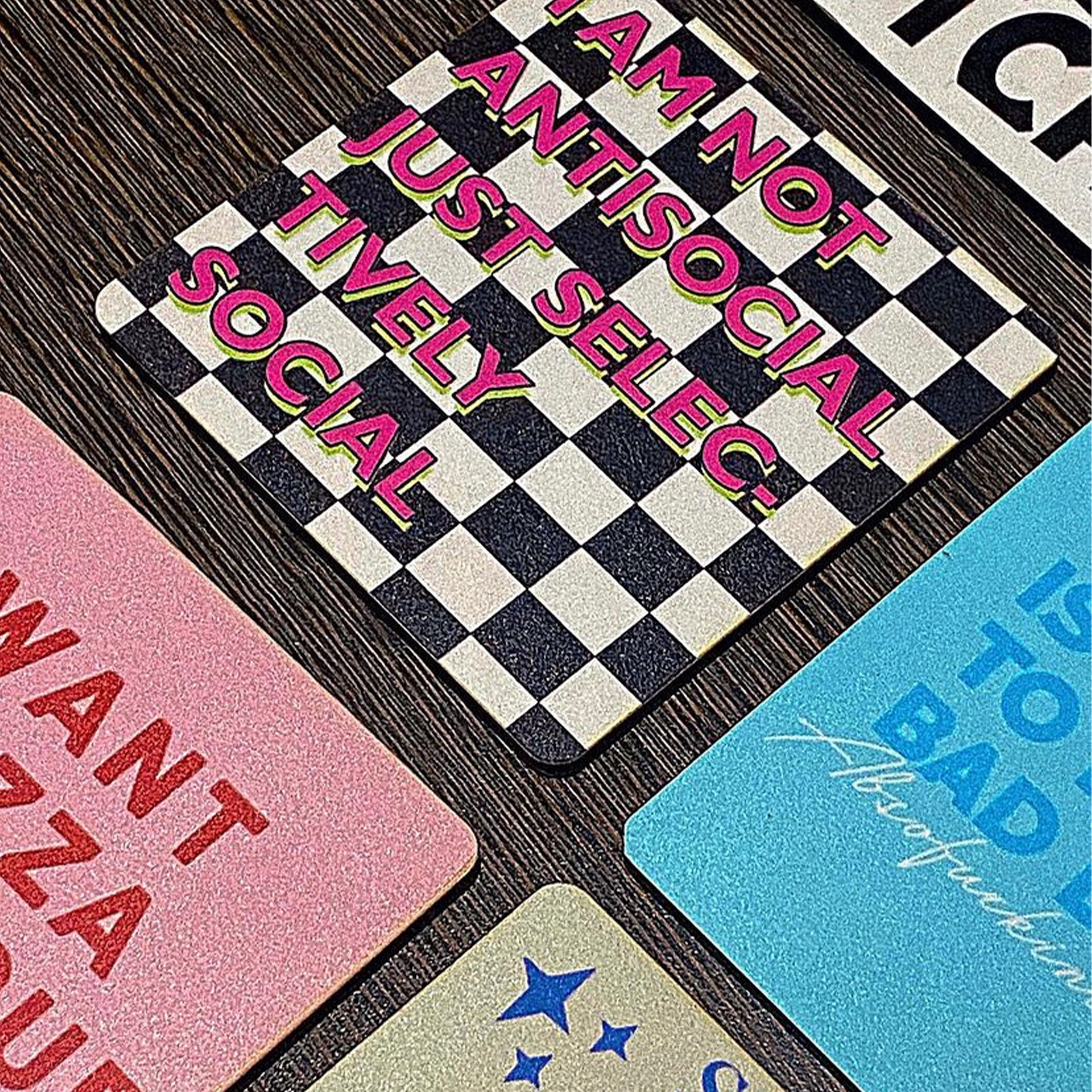 Quirky quote coasters