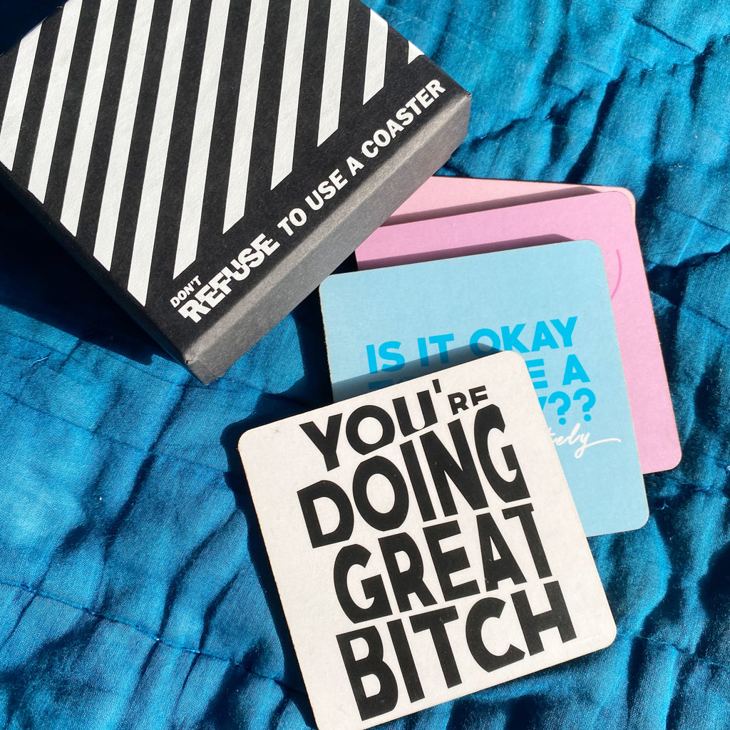 Quirky quote coasters