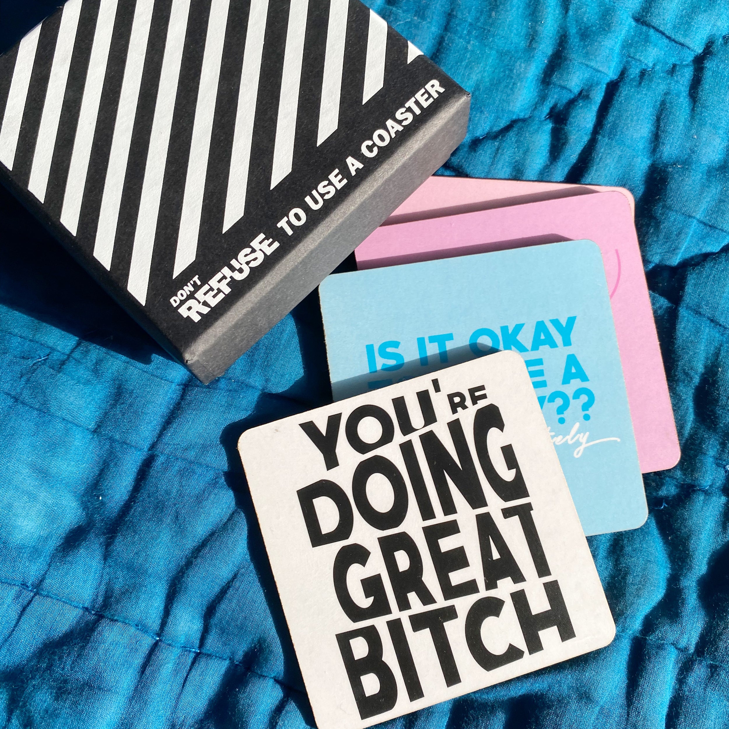 Quirky quote coasters