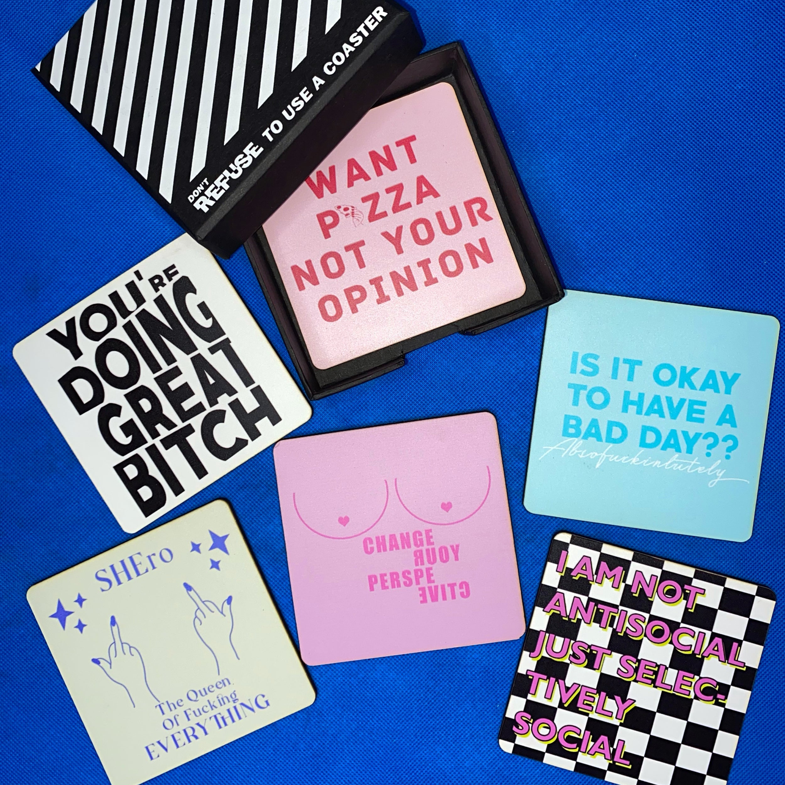 Quirky quote coasters