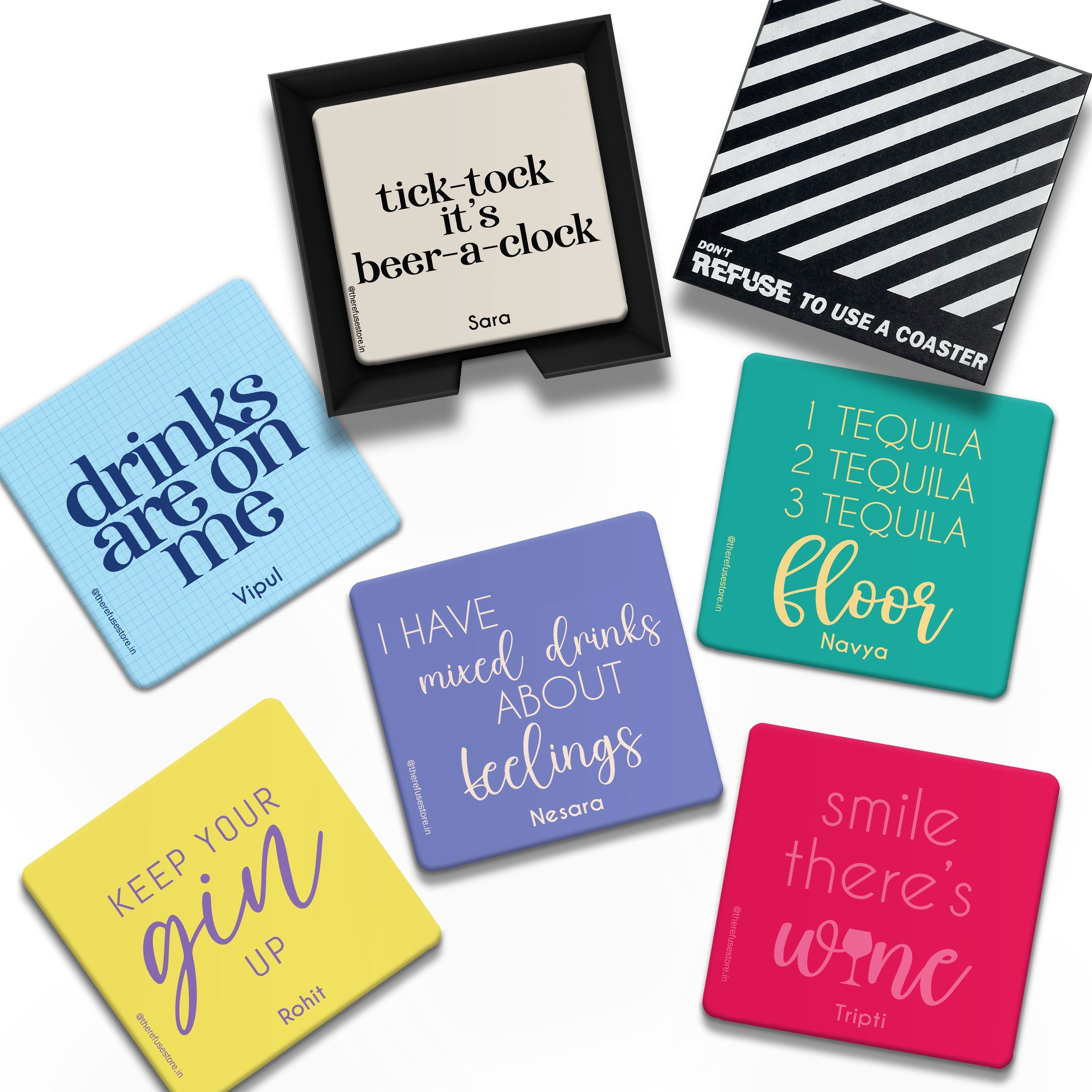 Personalised Alcohol quote Coasters (Set of 6)