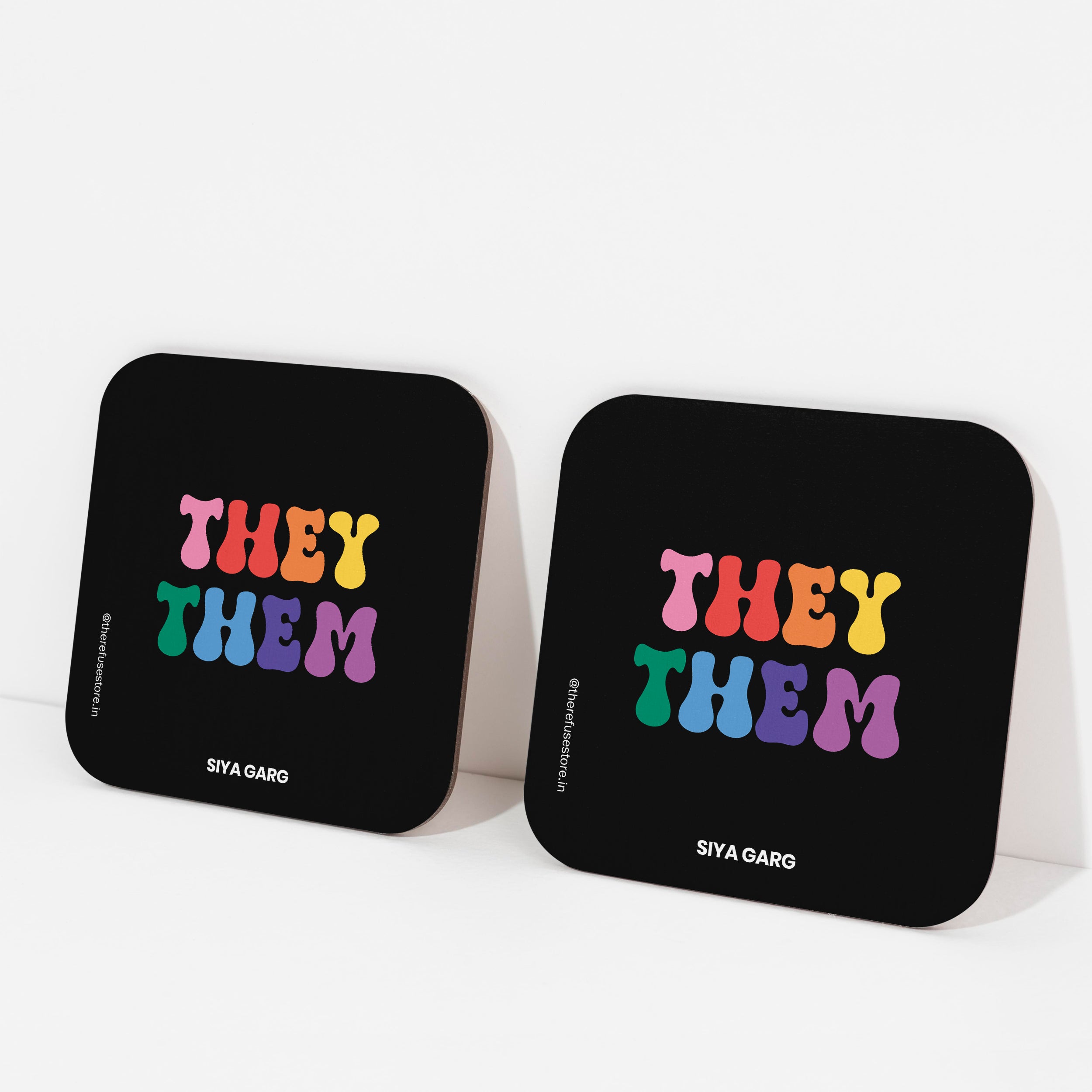 Black pride personalised coaster with rainbow they them 