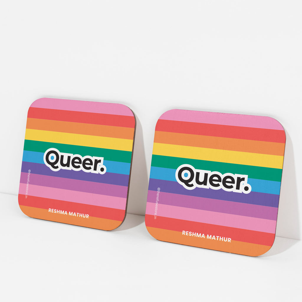 Queer rainbow personalised coaster