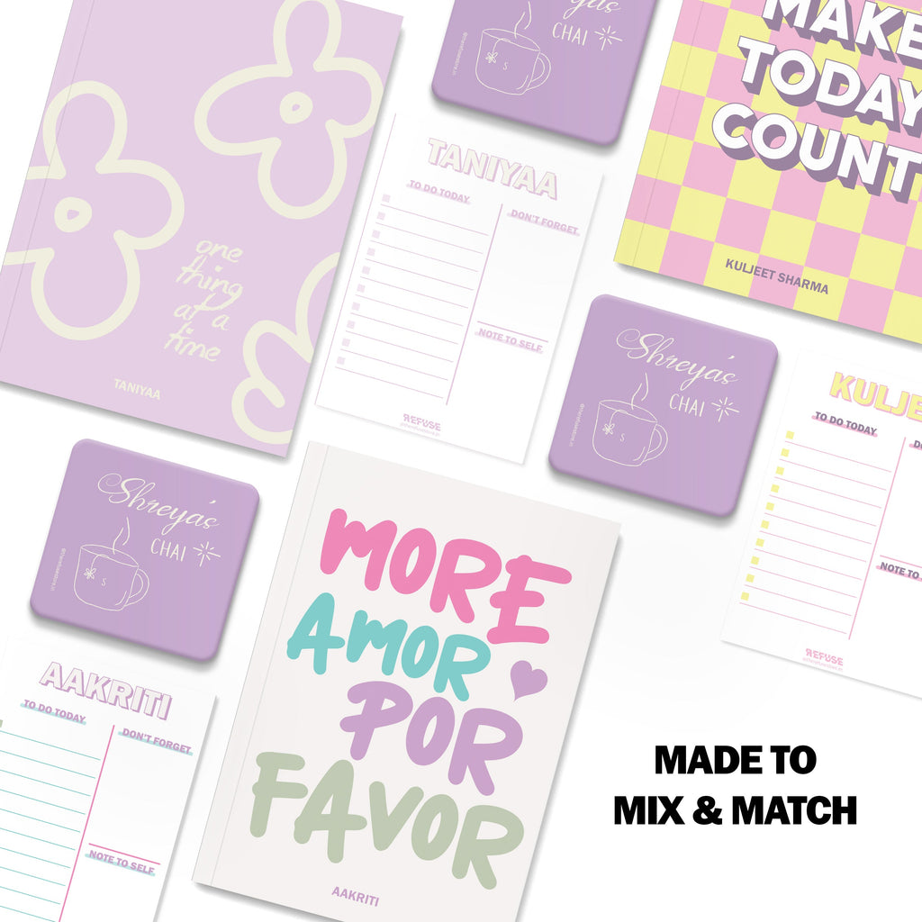 personalised notebook notepad & coaster set