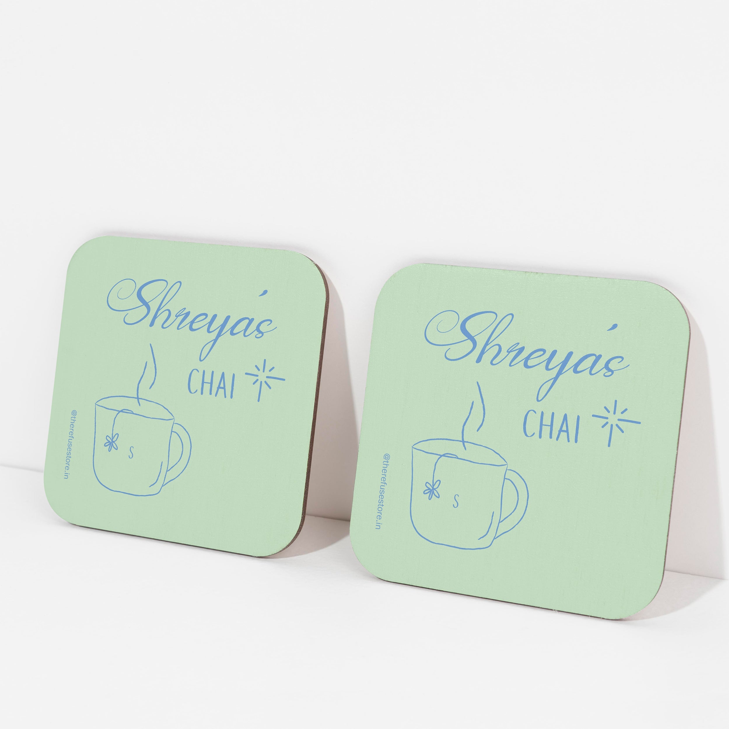 Green persoanlised chai coasters