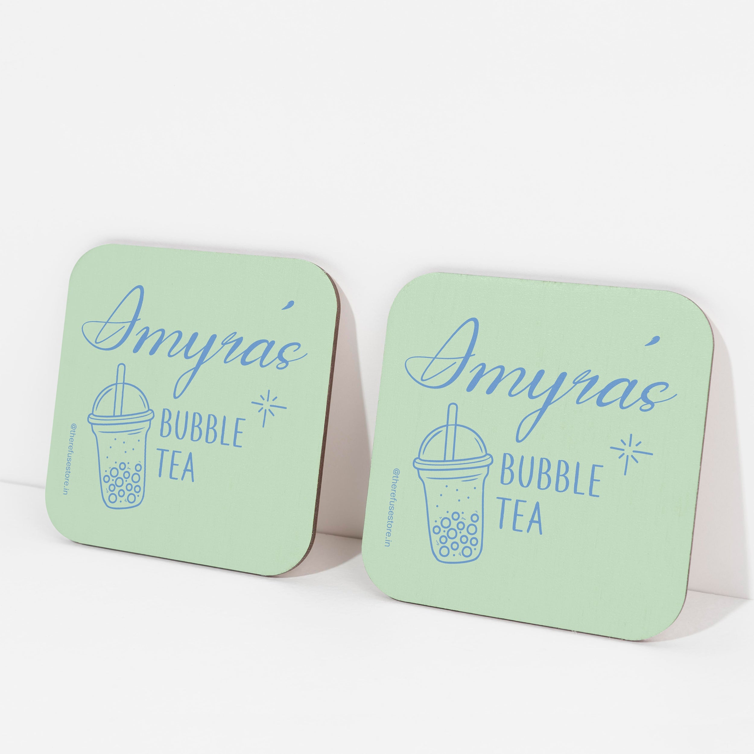 Green persoanlised bubble tea coasters