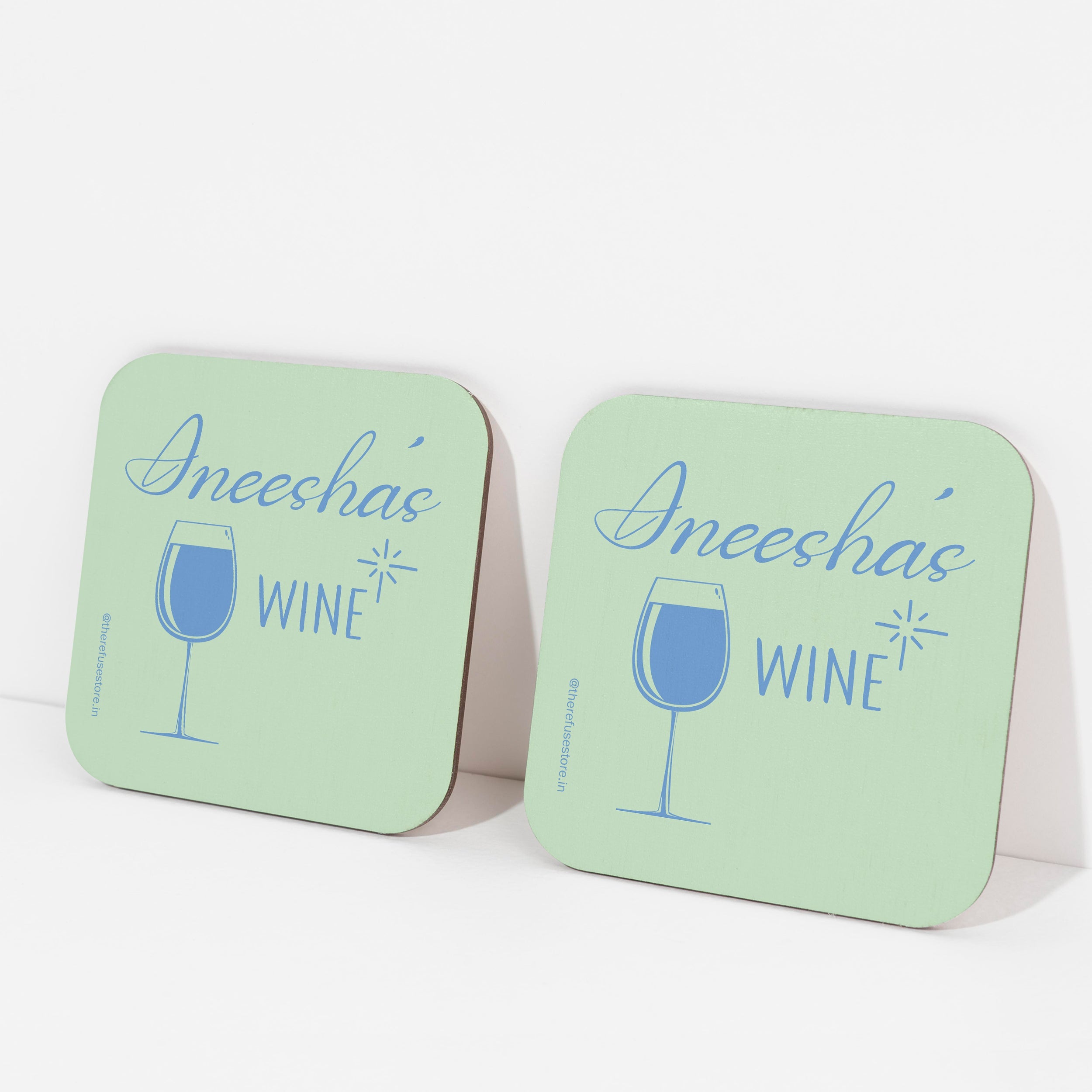 Green persoanlised wine coasters