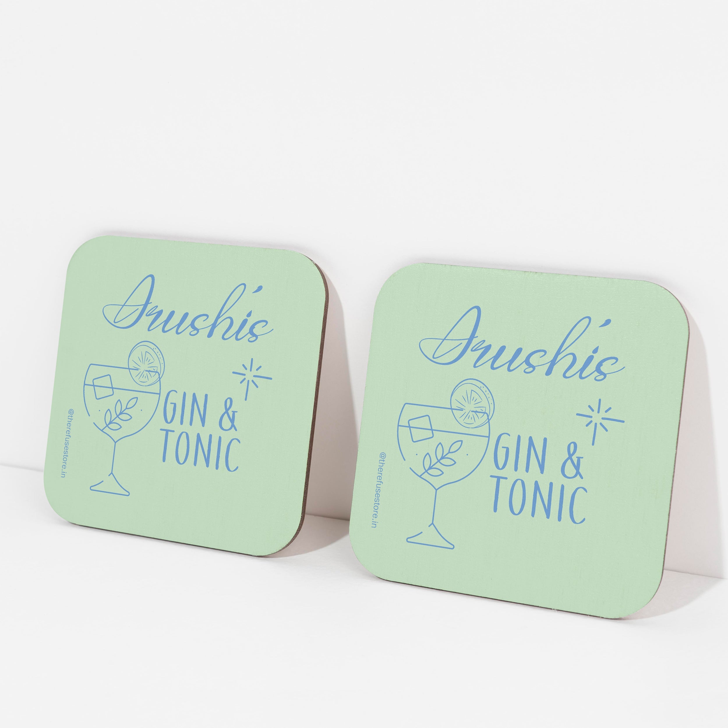 Green persoanlised Gin & Tonic coasters