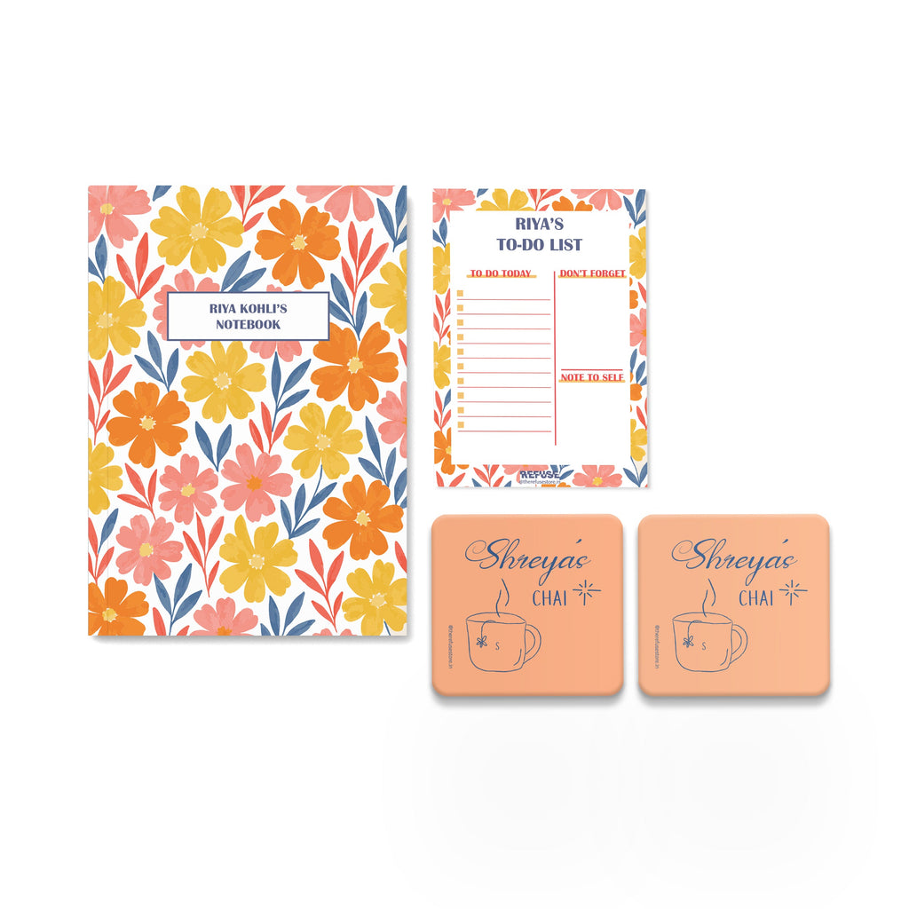 personalised notebook notepad & coaster set