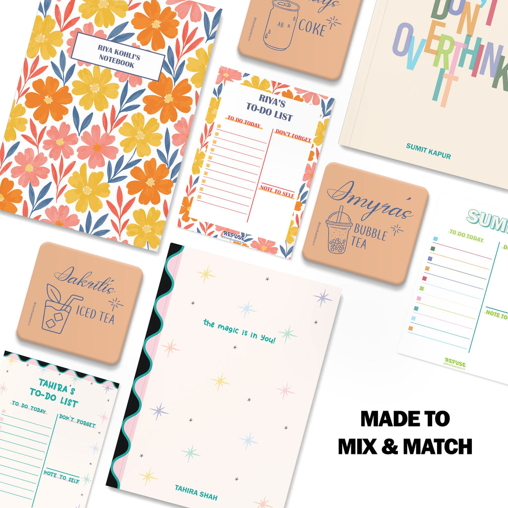 personalised notebook notepad & coaster set