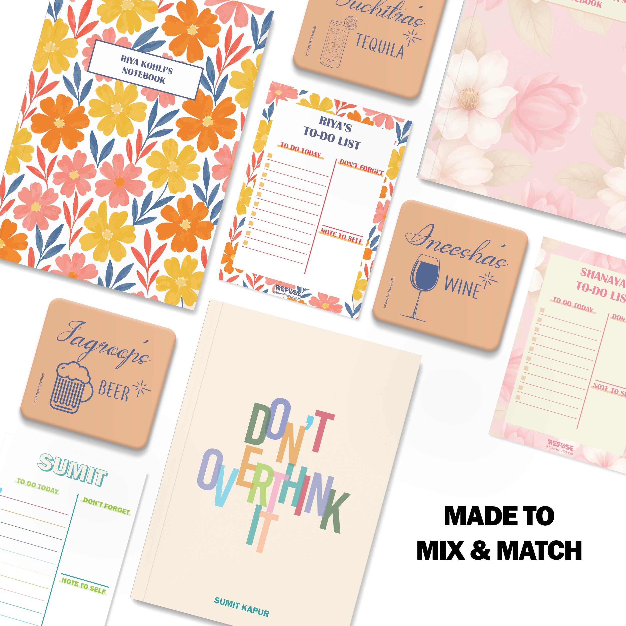 personalised notebook notepad & coaster set