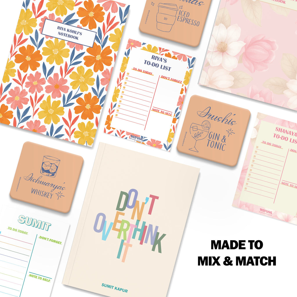 personalised notebook notepad & coaster set