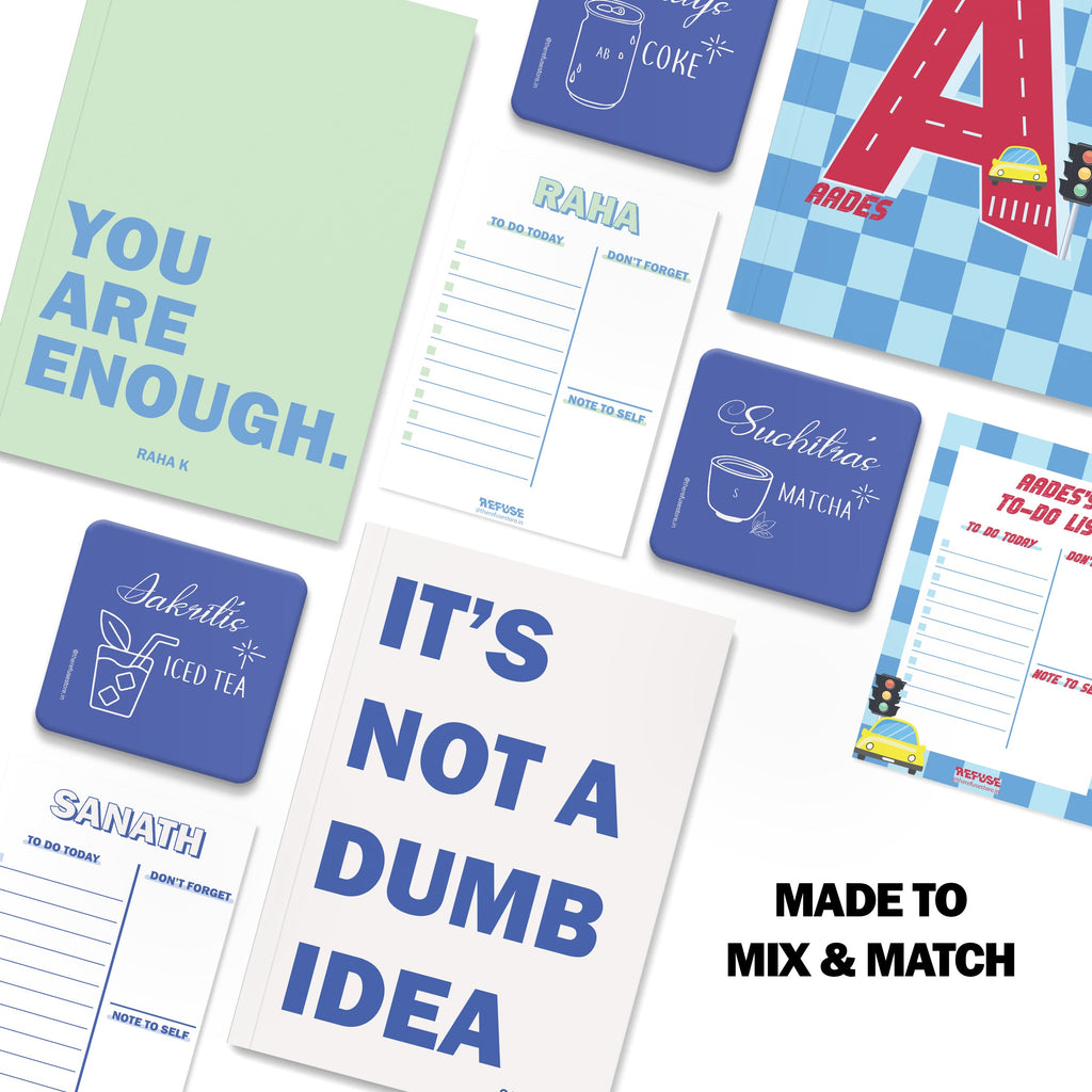 personalised notebook notepad & coaster set