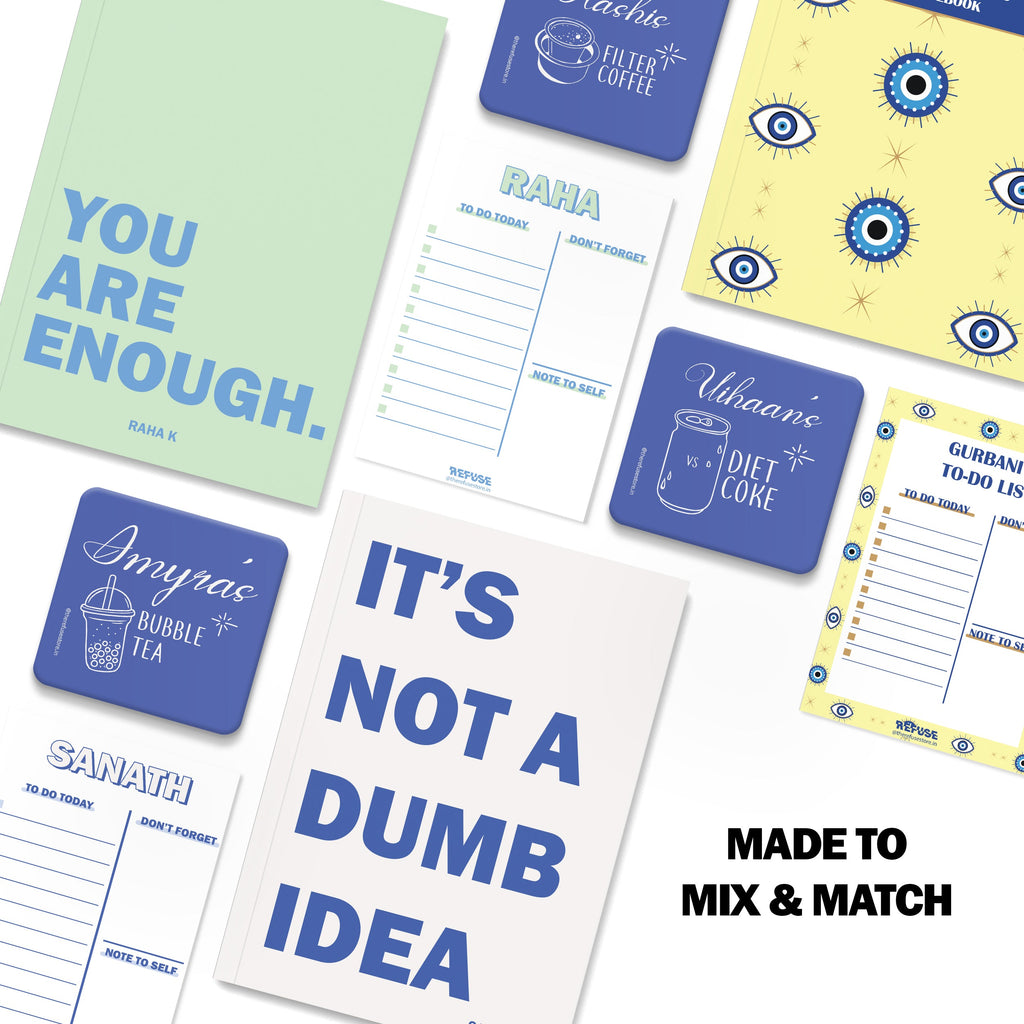 personalised notebook notepad & coaster set