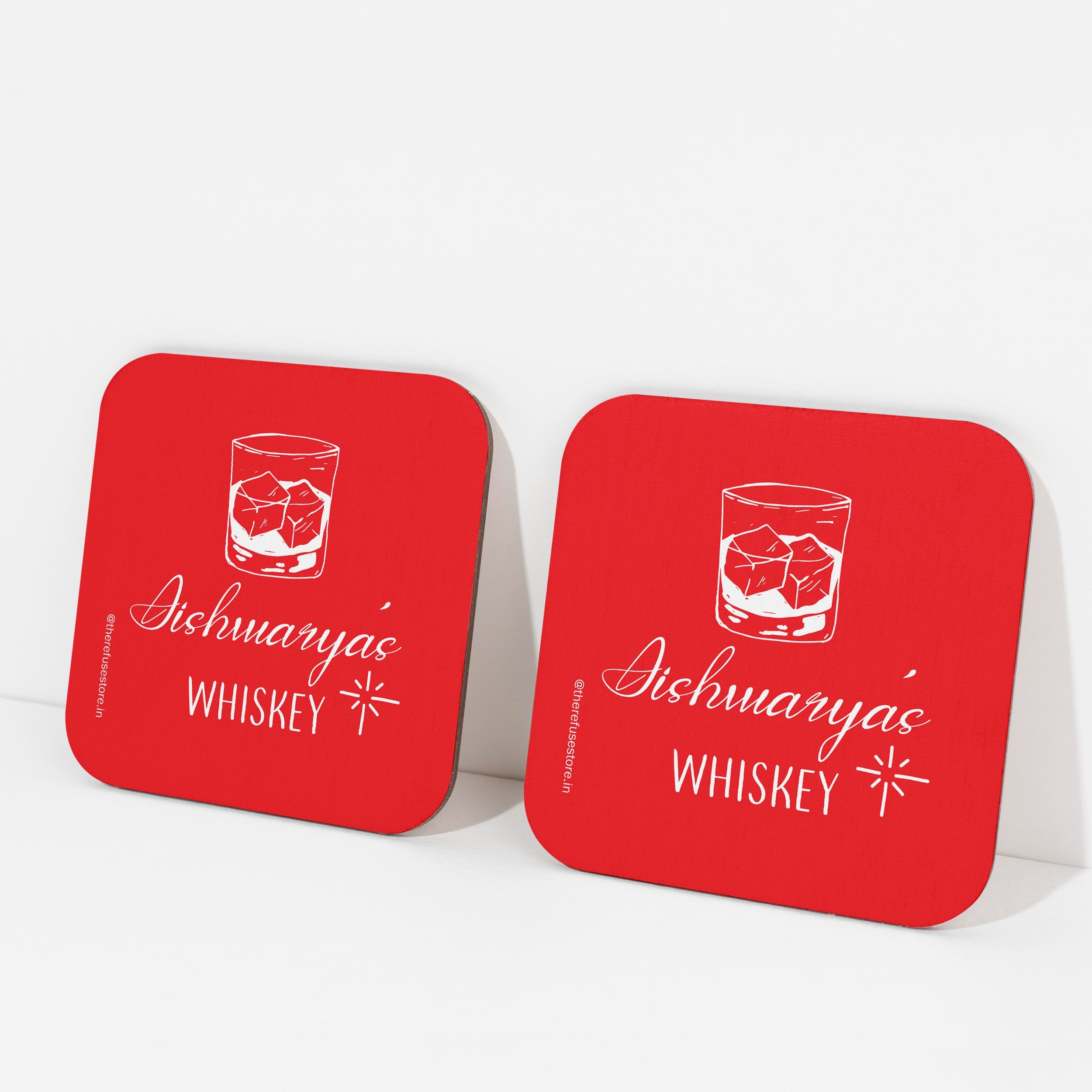 Red persoanlised Whiskey coasters