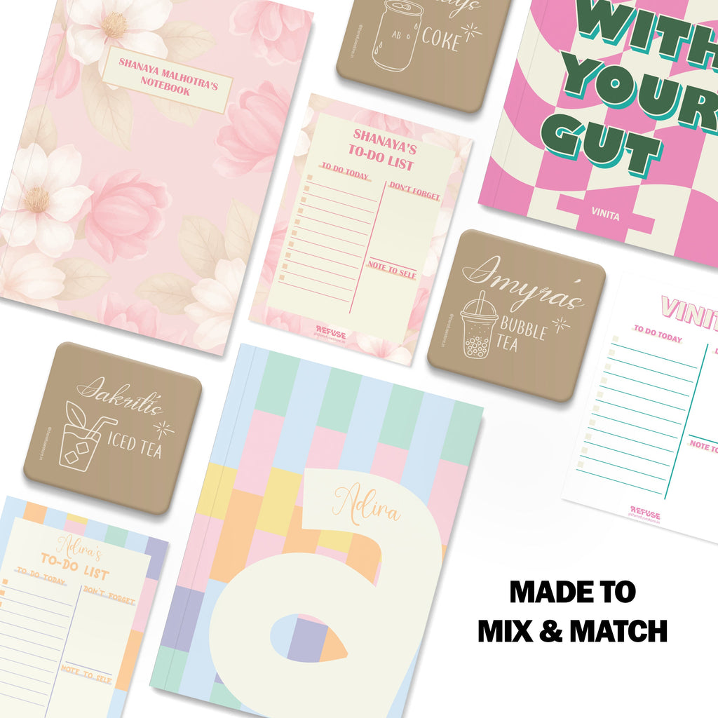 personalised notebook notepad & coaster set