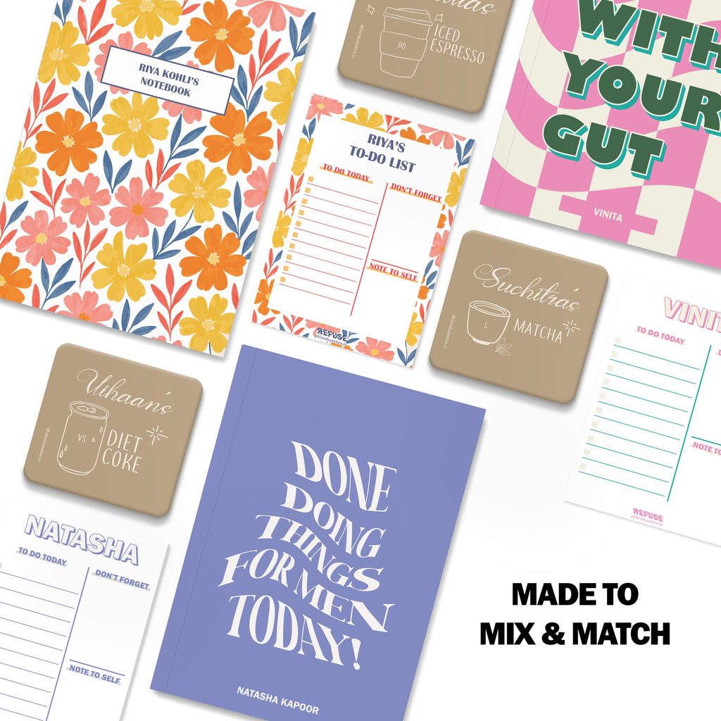 personalised notebook notepad & coaster set