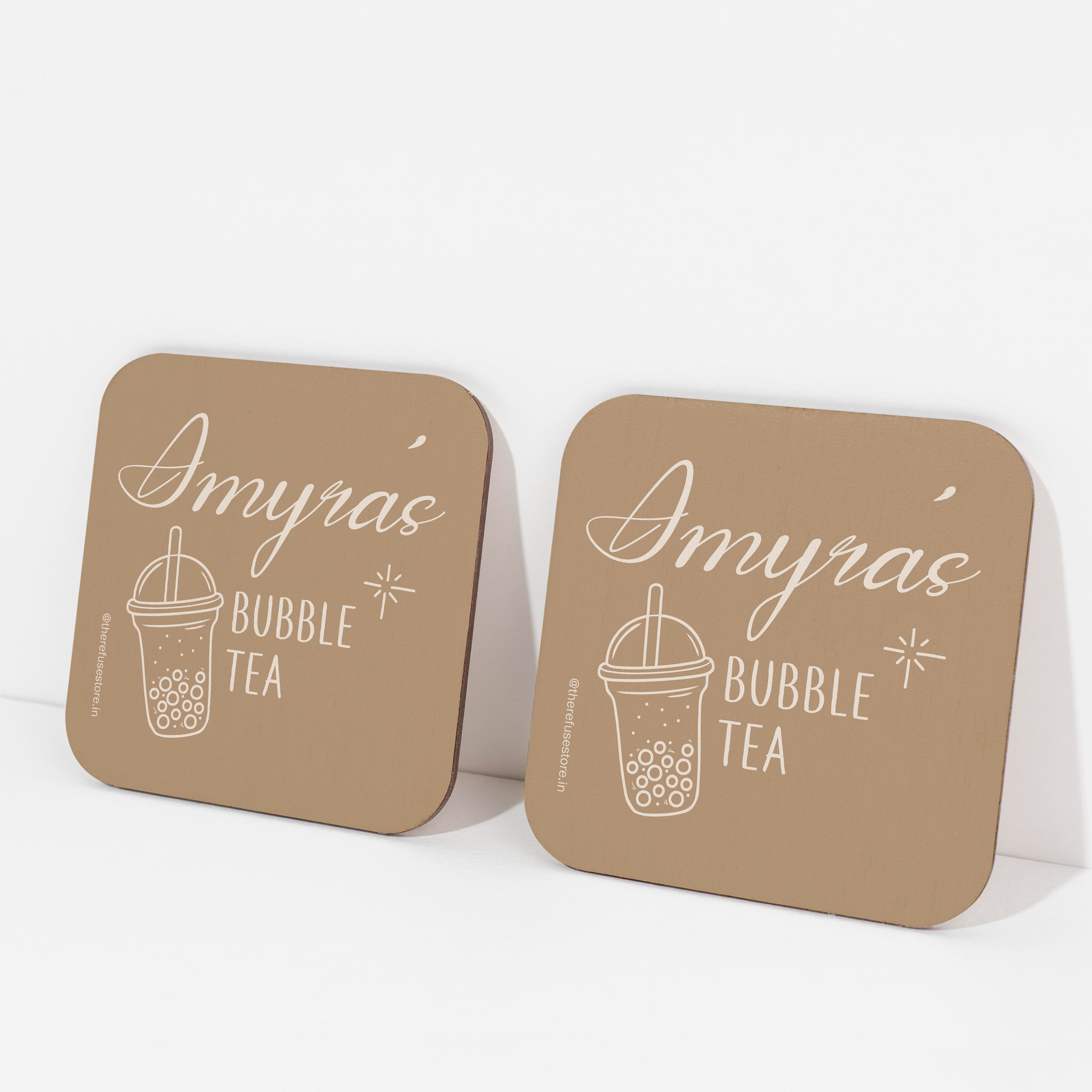 Brown persoanlised bubble tea coasters