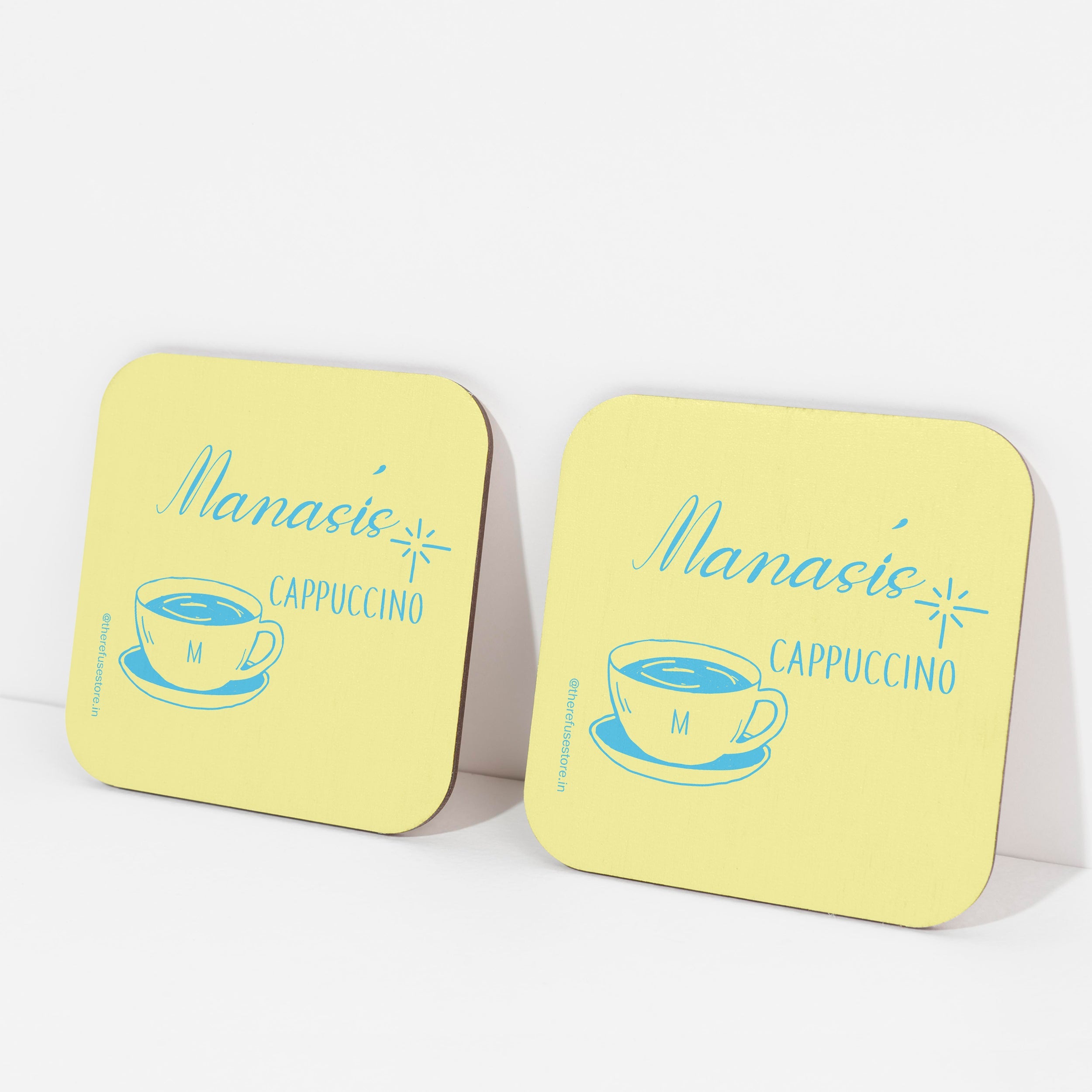 Yellow persoanlised Cappuccino coasters