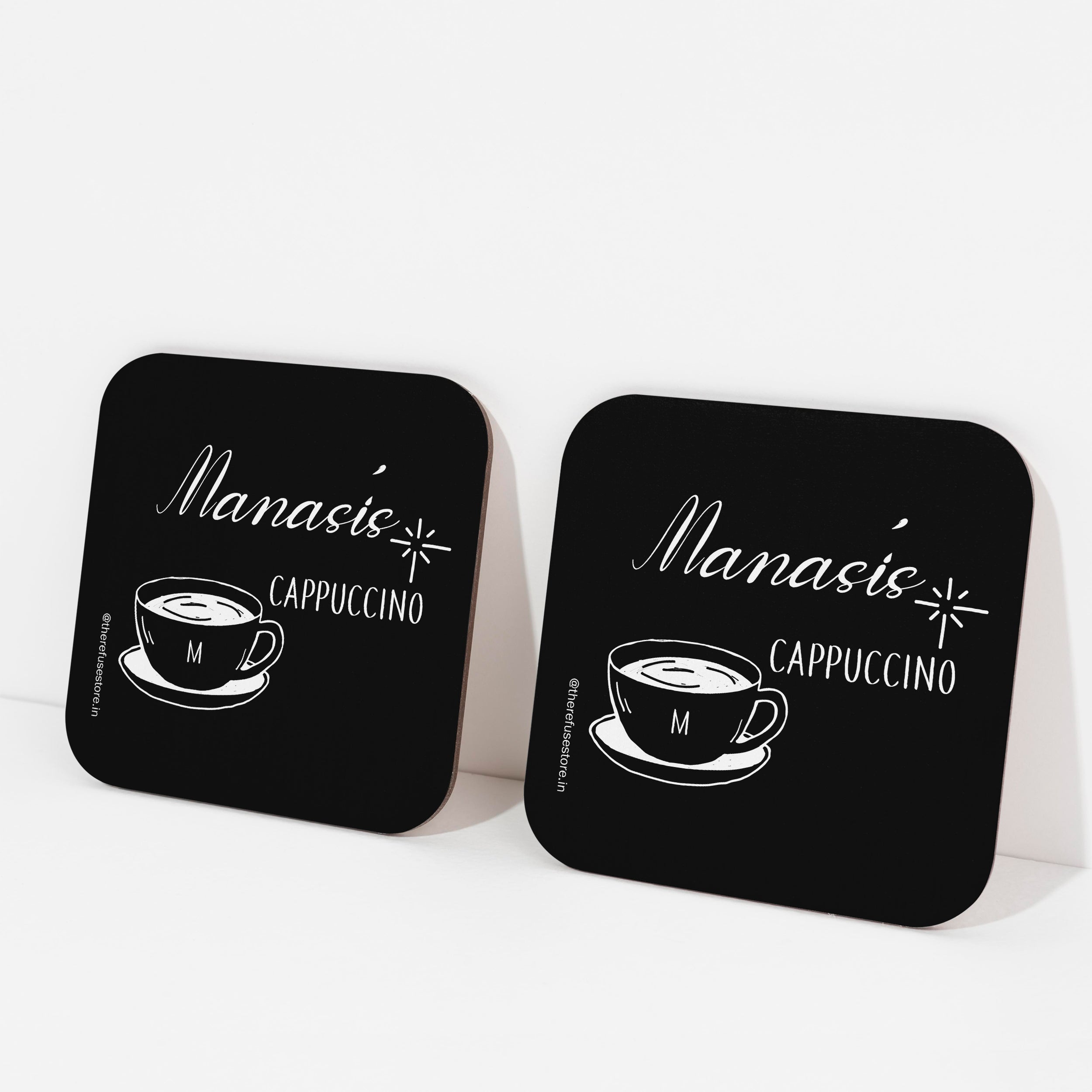 Black persoanlised Cappuccino coasters