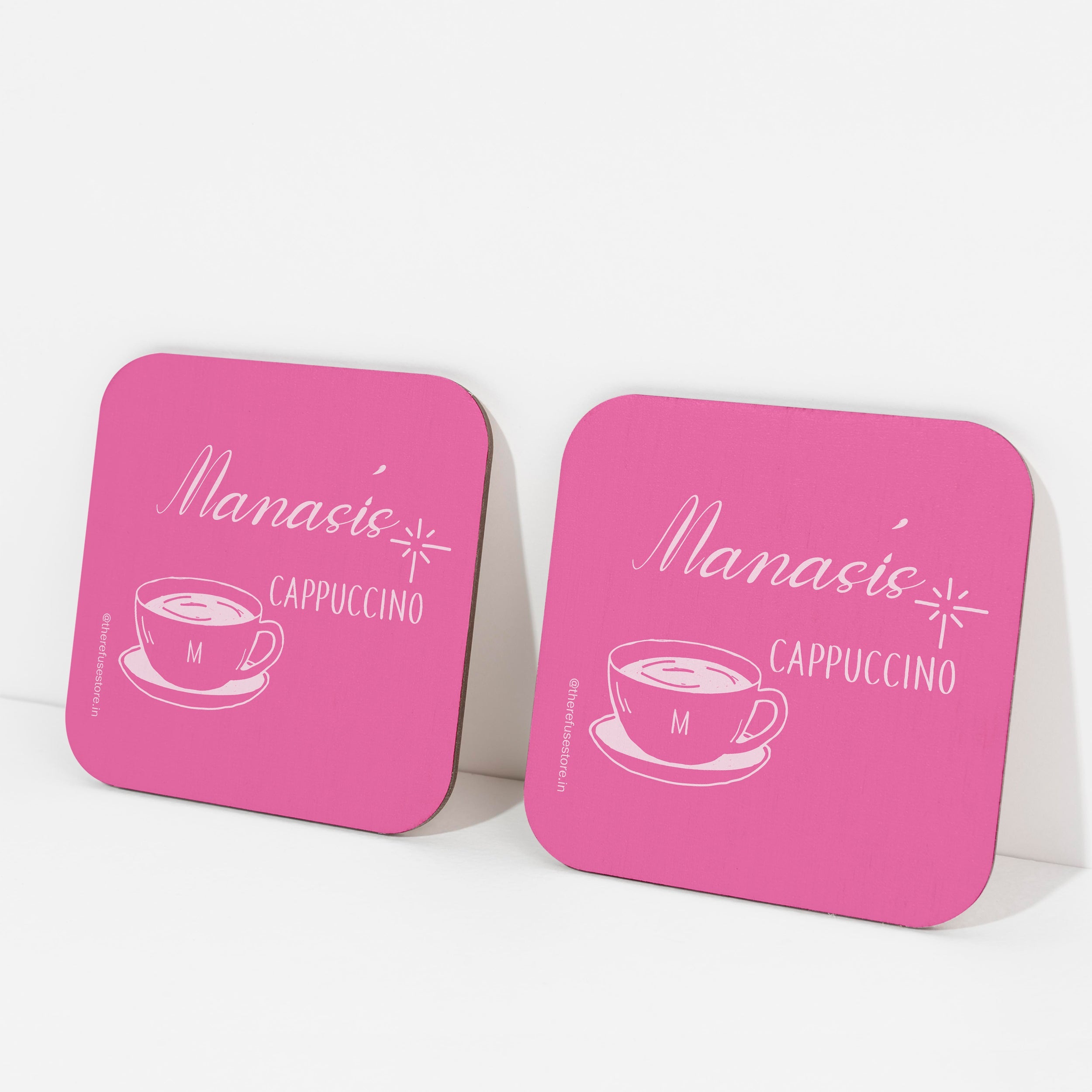 Pink persoanlised Cappuccino coasters
