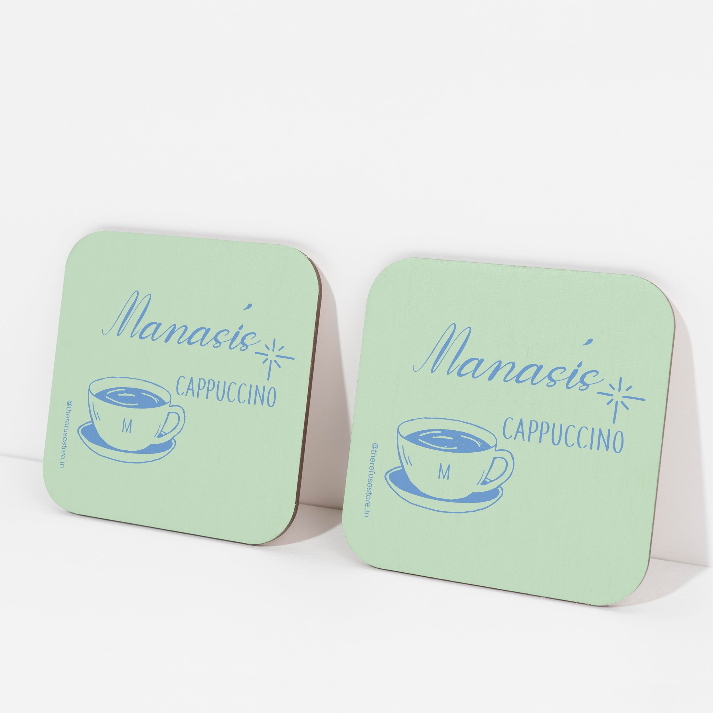 Green persoanlised Cappuccino coasters