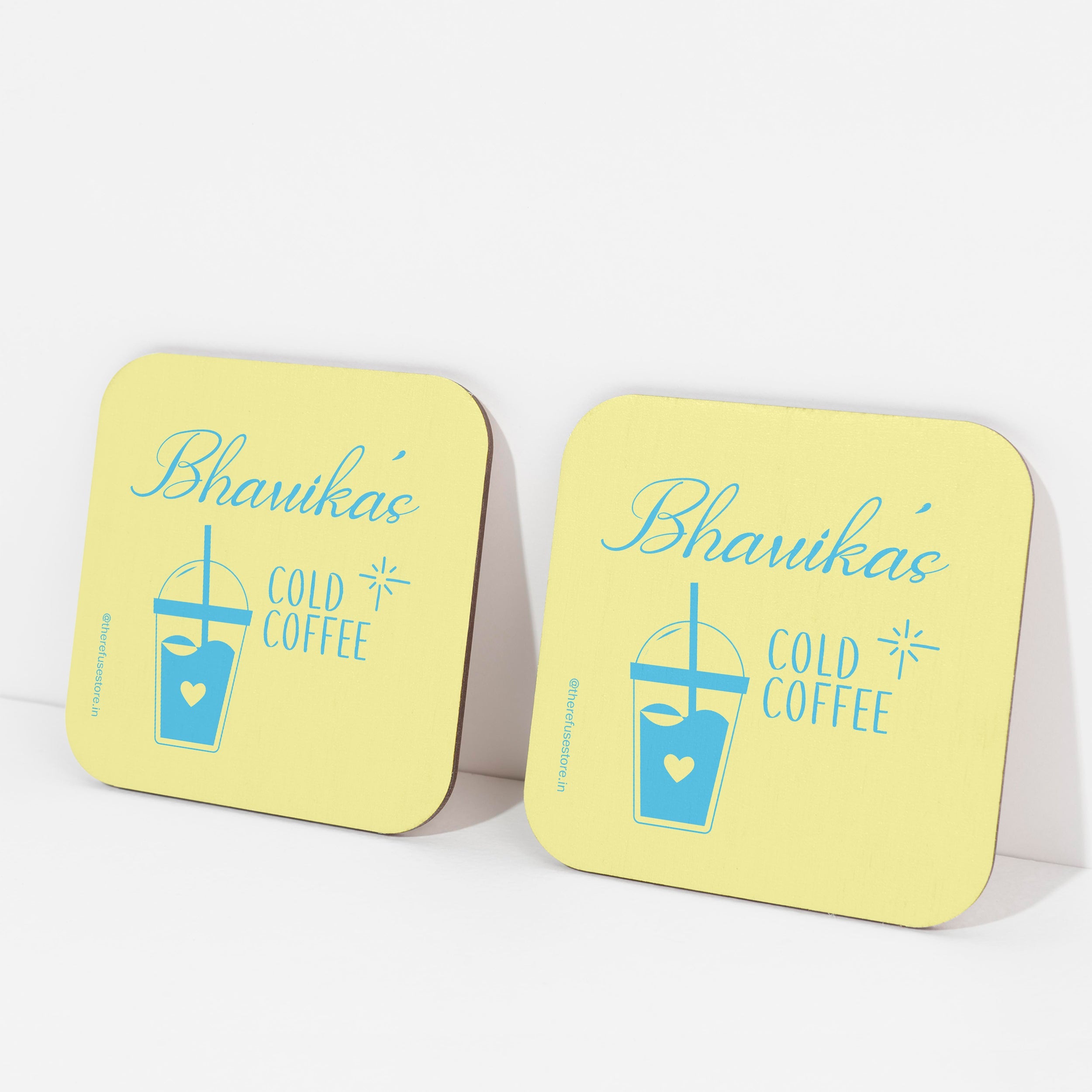 Yellow persoanlised Cold Coffee coasters