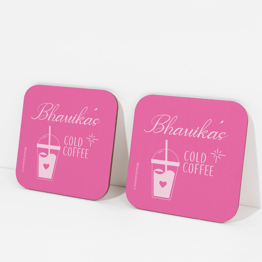 Pink persoanlised Cold Coffee coasters